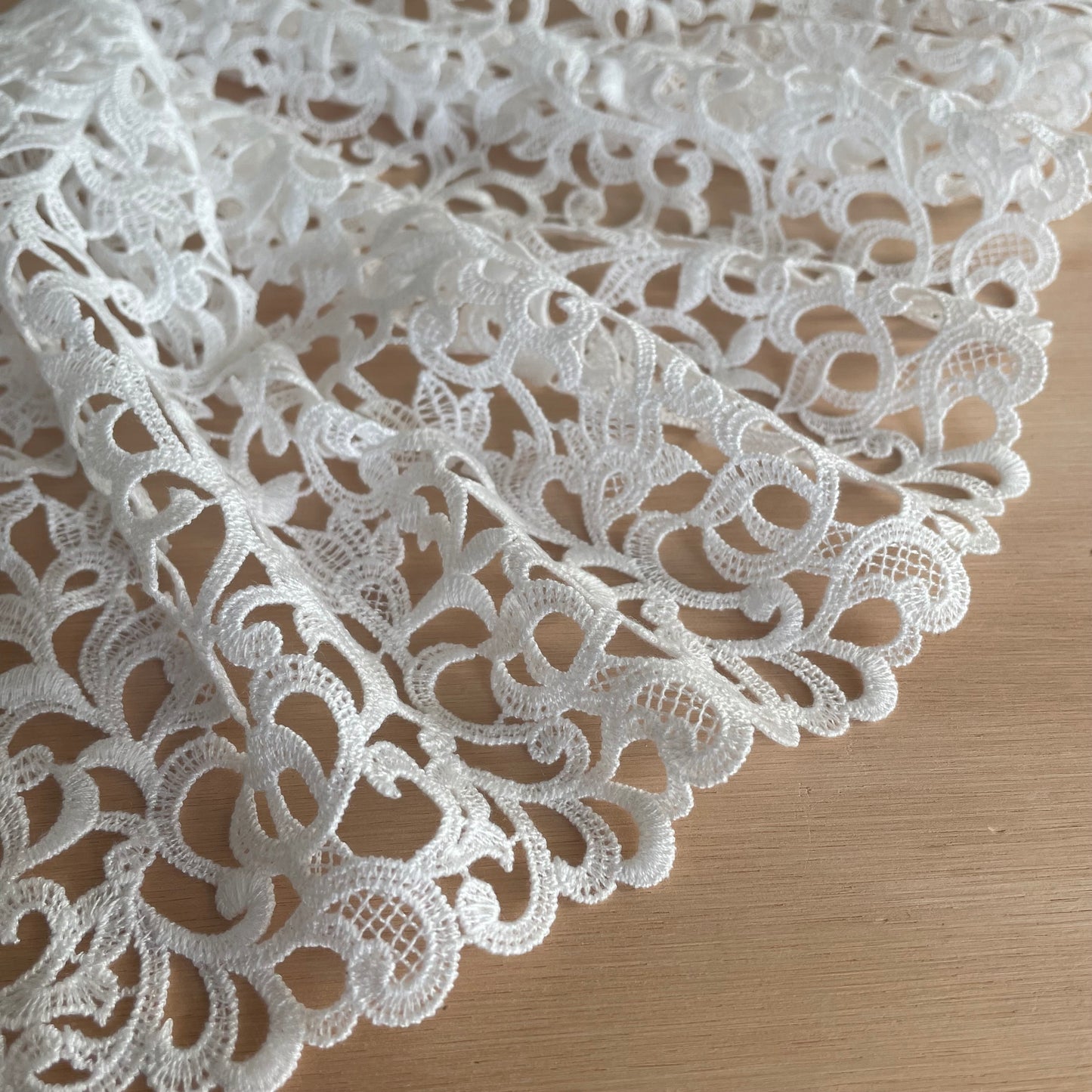 Celeste Guipure Embroidery – Ivory & Pale Sky Blue, 23.5cm Wide | Price per metre