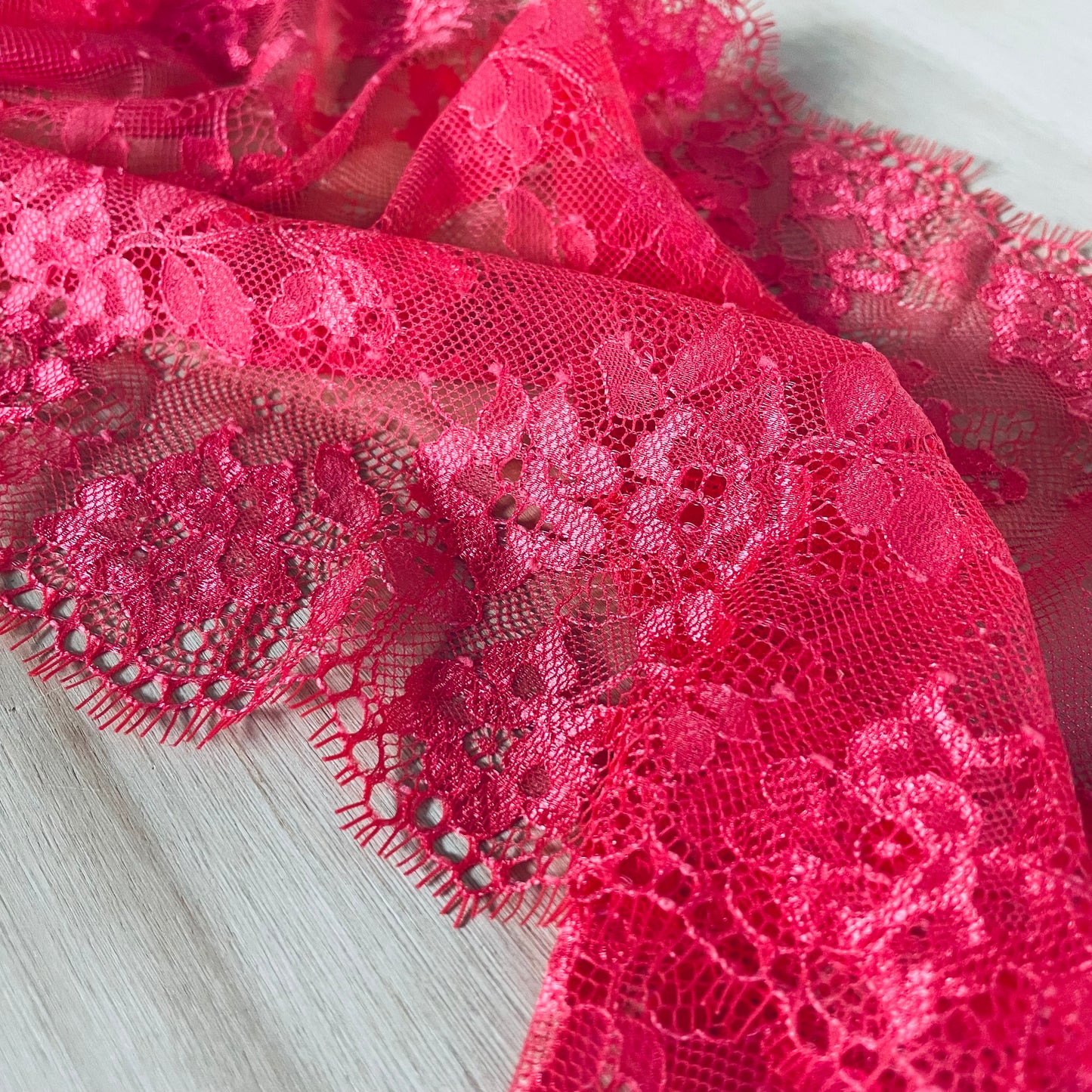 Sunlit Geranium Eyelash Lace 27cm Wide | Price per metre