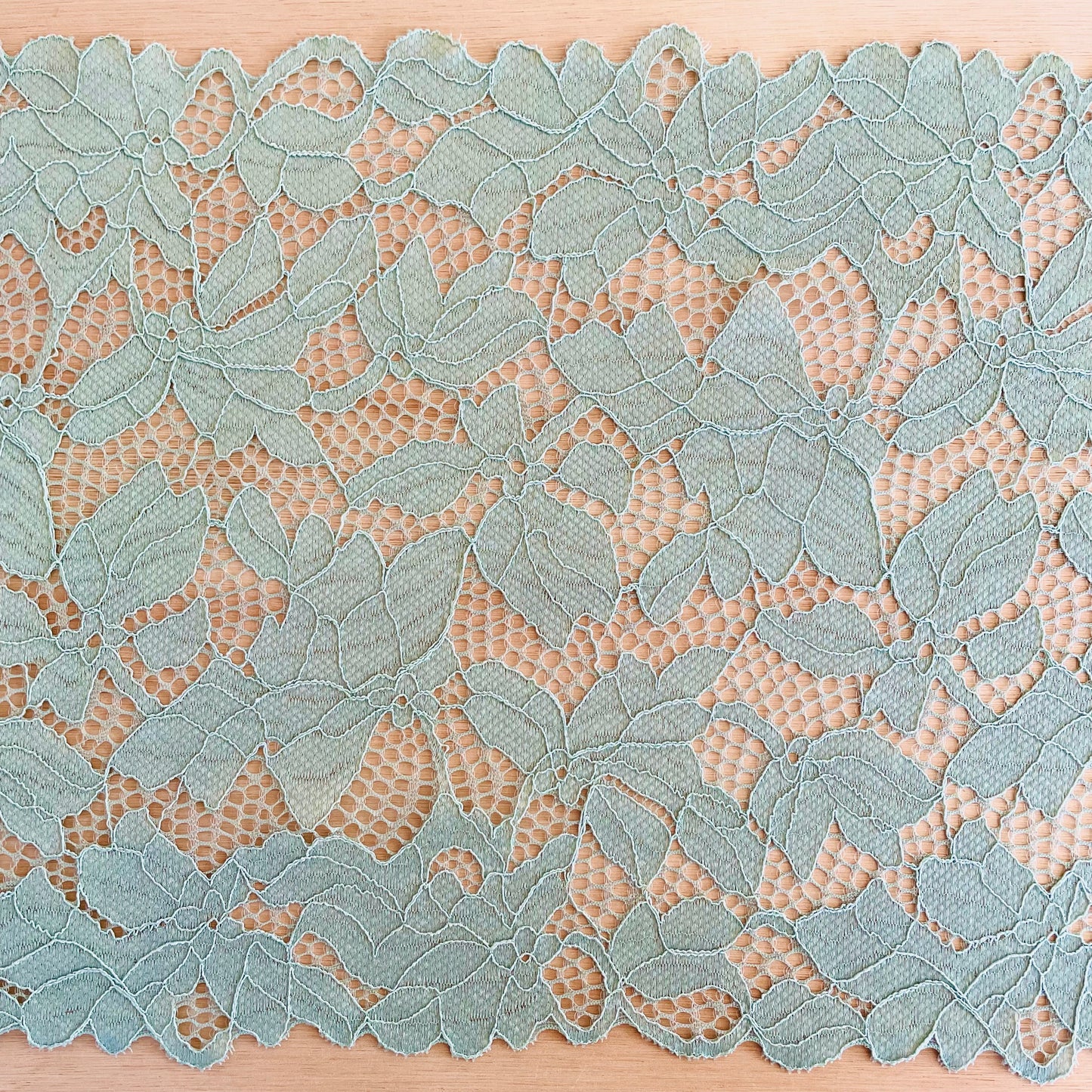 Seafoam Green Stretch Lace Galloon – 22cm Wide | Price per metre