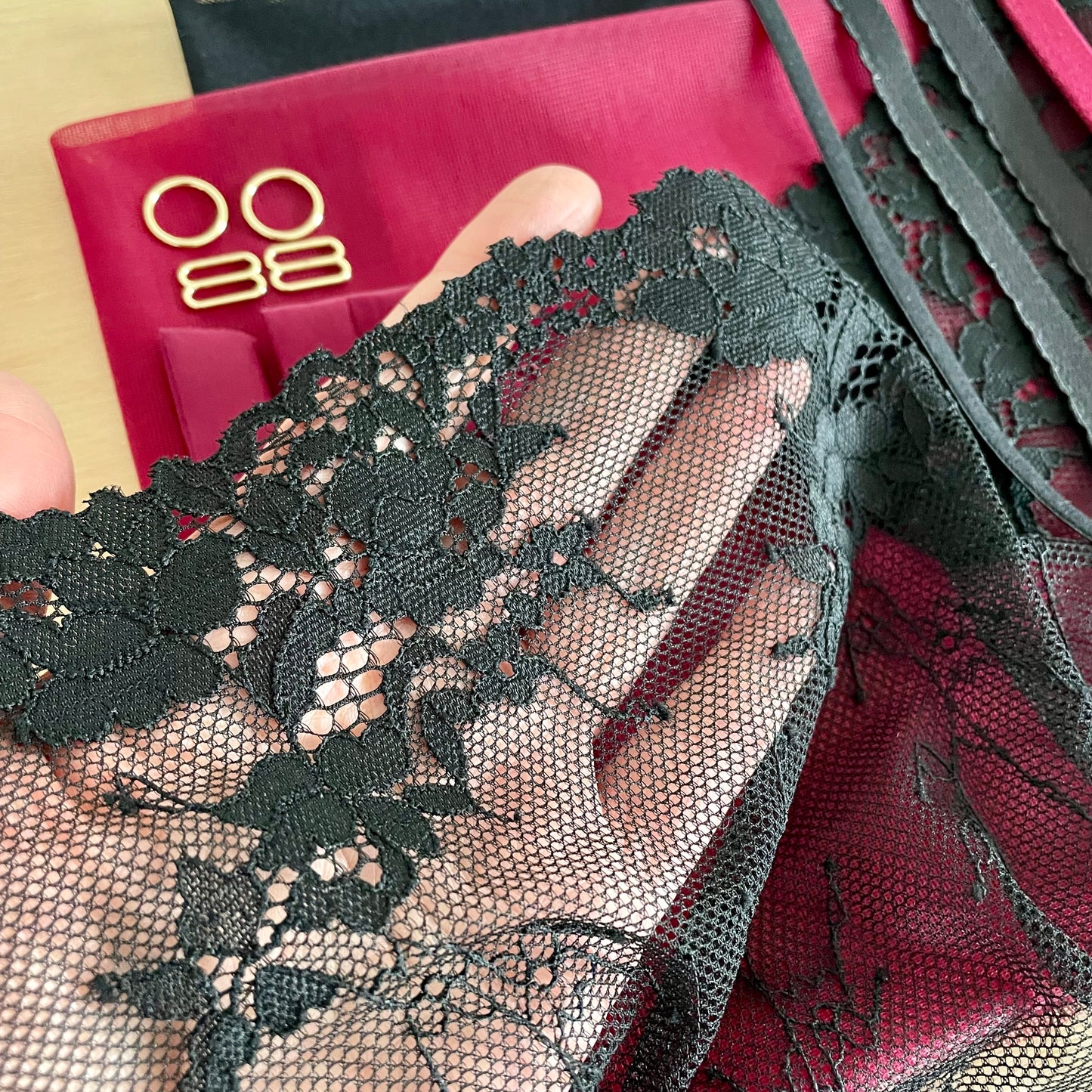 Wine Bra & Brief Making Kit with Black Stretch Lace | Peaches Kit