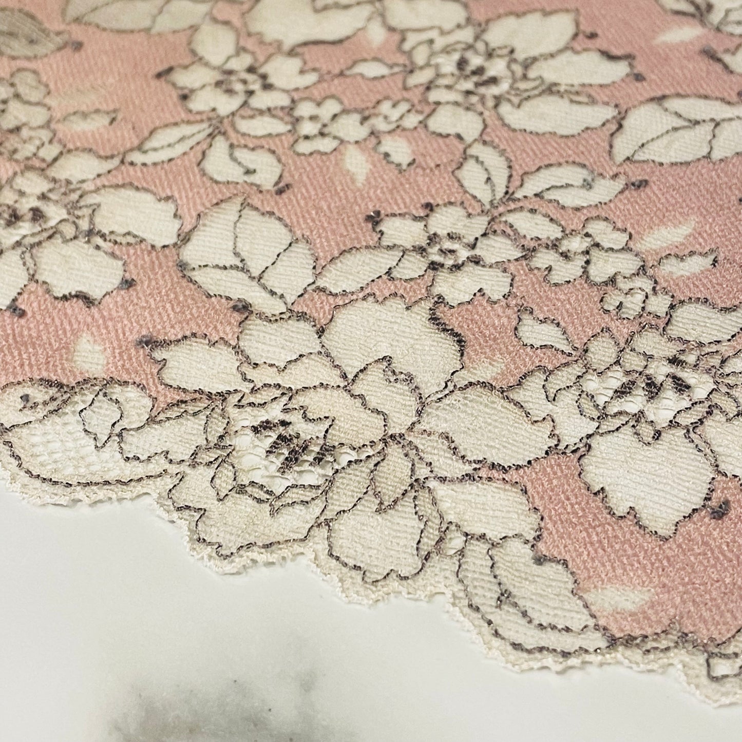 Stretch Lace Galloon | 15.5cm Wide | Shell Pink & Grey | Price per metre