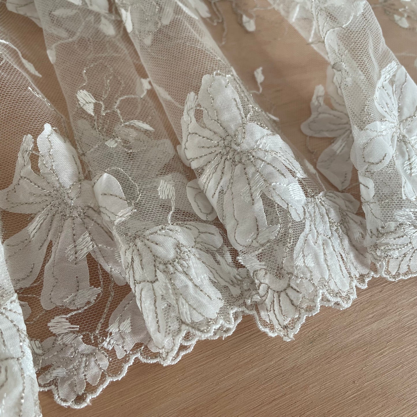 Frosted Bloom Embroidered Tulle Galloon 23cm Wide | Price per metre