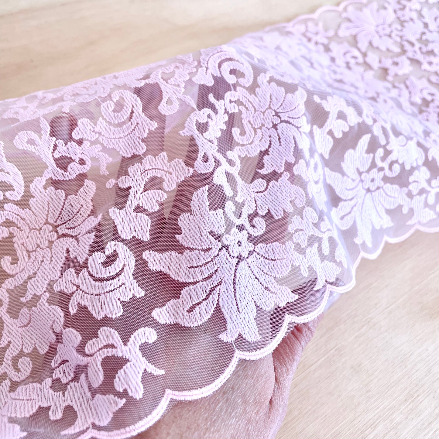 Candyfloss Pink Embroidered Tulle | 21cm Wide | Price per metre