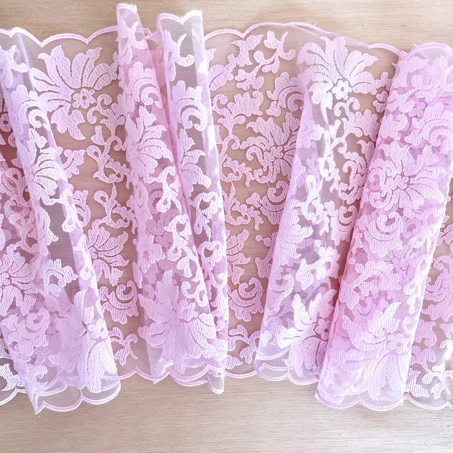 Candyfloss Pink Embroidered Tulle | 21cm Wide | Price per metre