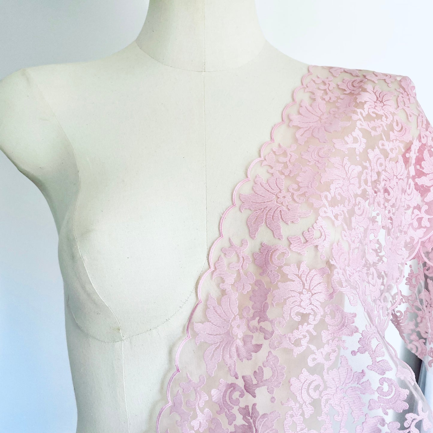 Candyfloss Pink Embroidered Tulle | 21cm Wide | Price per metre