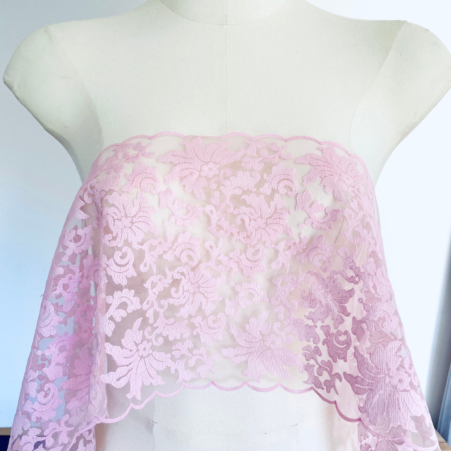 Candyfloss Pink Embroidered Tulle | 21cm Wide | Price per metre