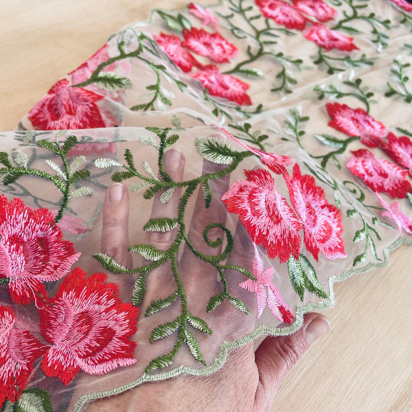 Fairytale Floral Embroidered Tulle | 31.5cm Wide | Price per metre