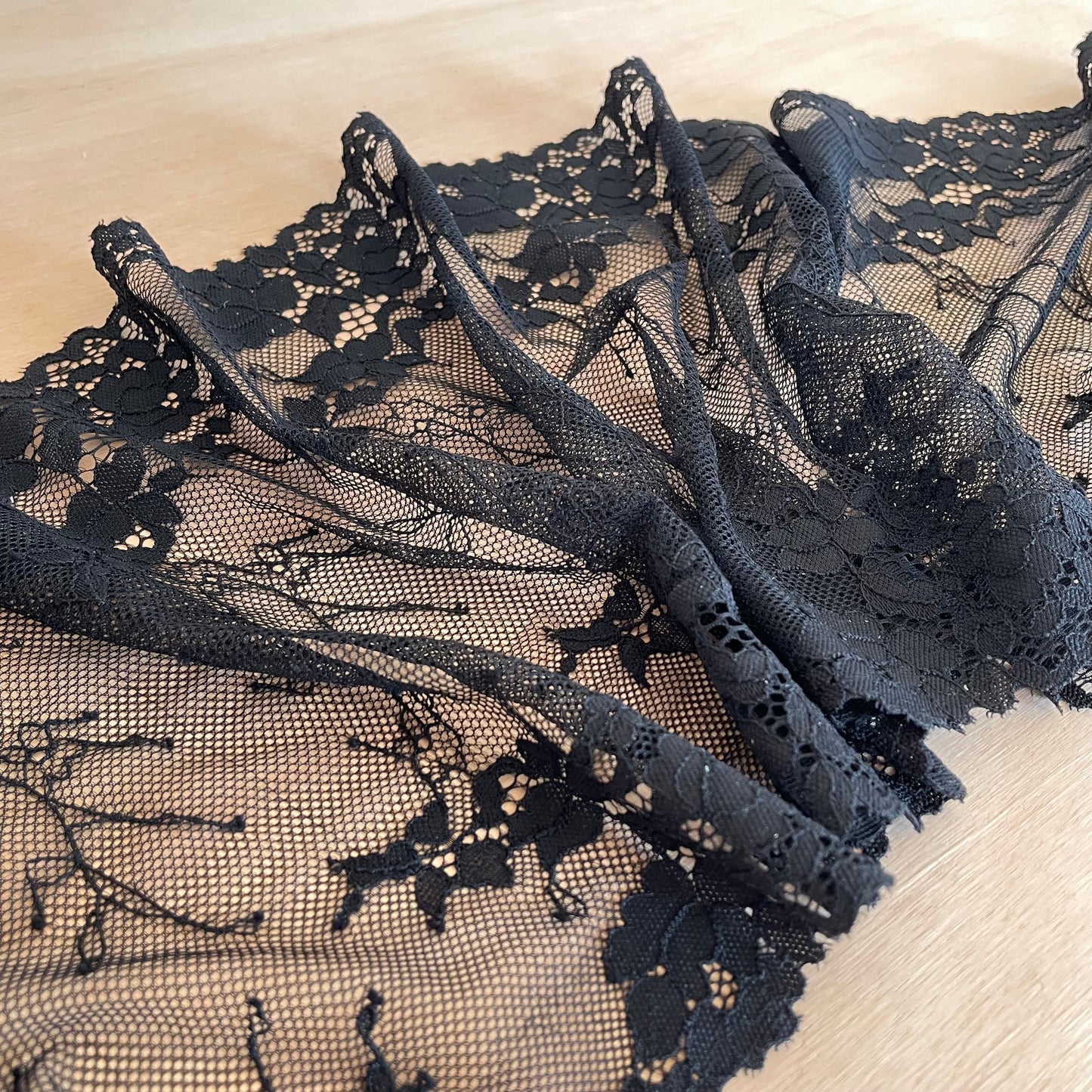 Black Corded Stretch Lace Galloon | 22.5cm Wide | Price per metre