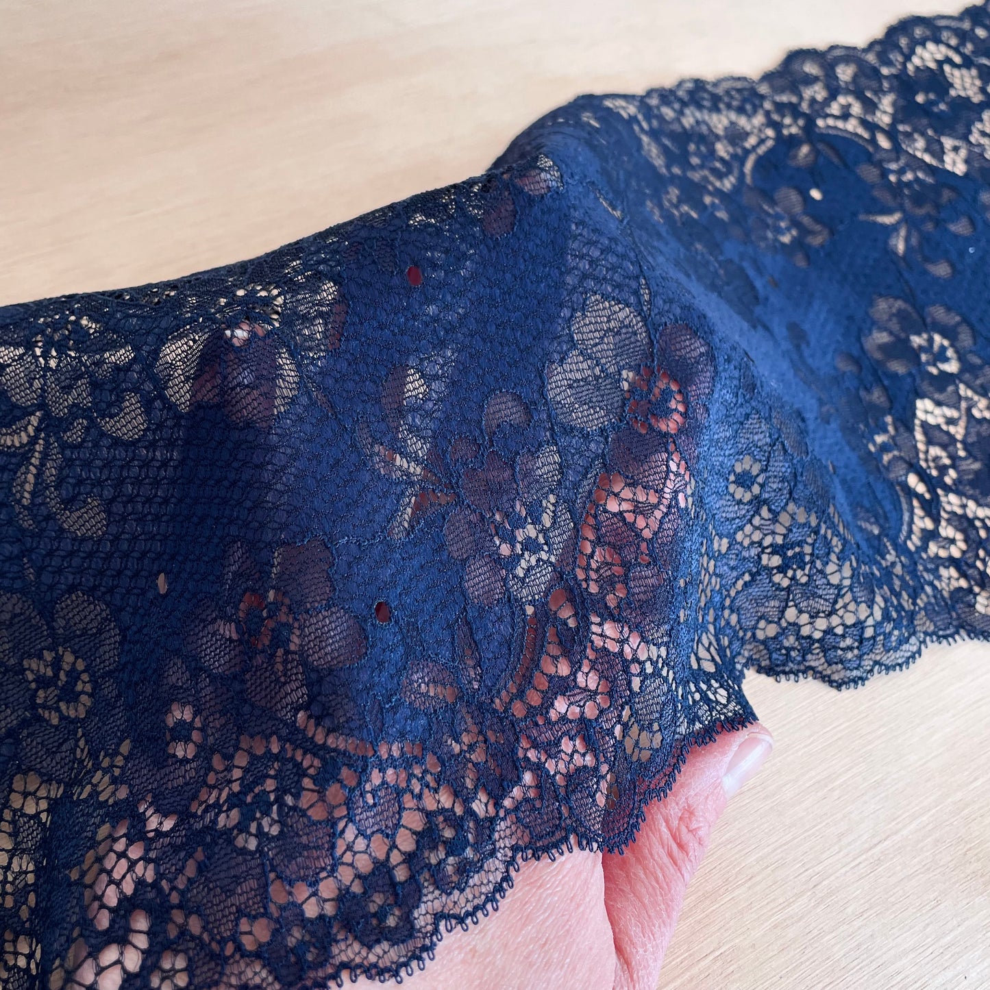 Floral Lace Galloon | 17cm Wide | Navy | Price per metre
