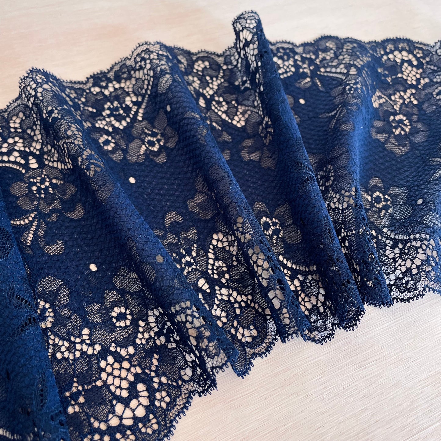 Floral Lace Galloon | 17cm Wide | Navy | Price per metre