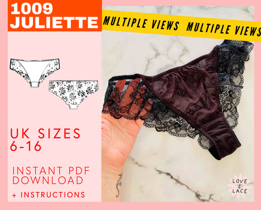 Mid-rise Lace Back Brief Sewing Pattern | Sizes UK 6-16 | Juliette