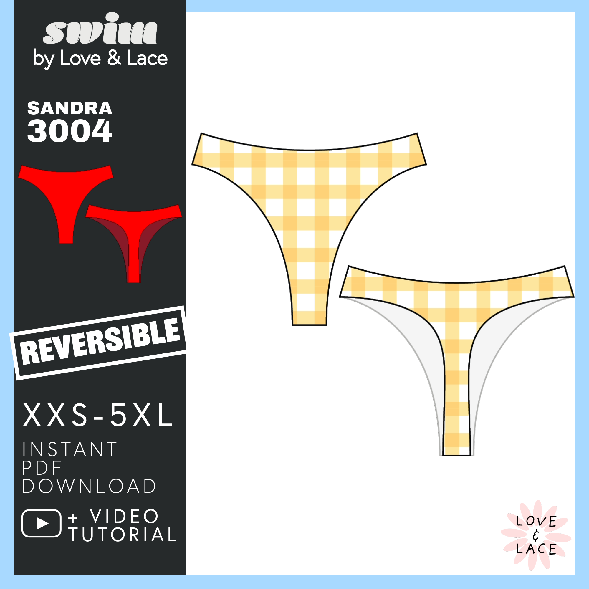 Swim Thong Sewing Pattern, Reversible Swimwear sizes XXS-5XL