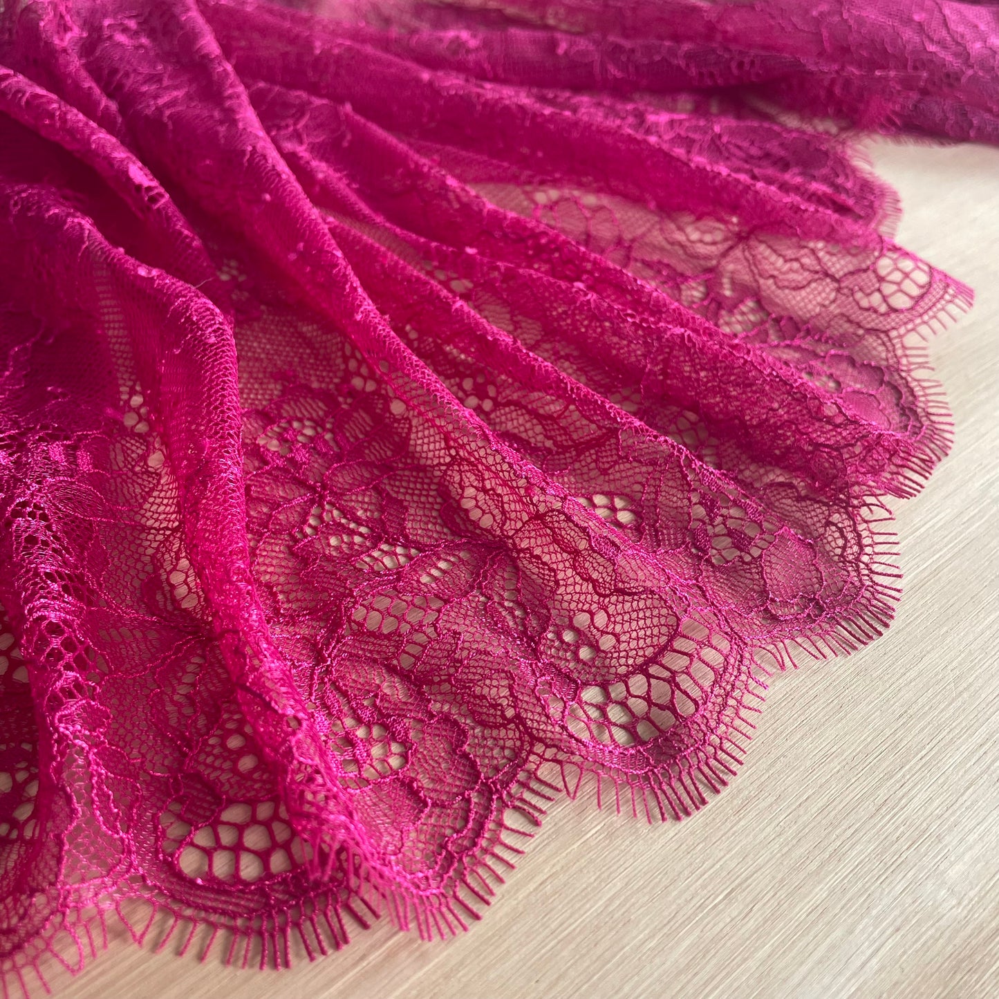 Magenta Chantilly Eyelash Lace – 25cm Wide, Double Galloon | Price per metre