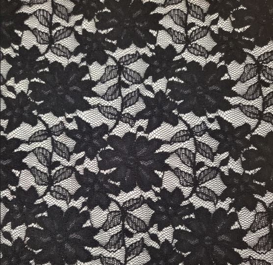 Budget All-over Black Stretch Lace | Price per half metre