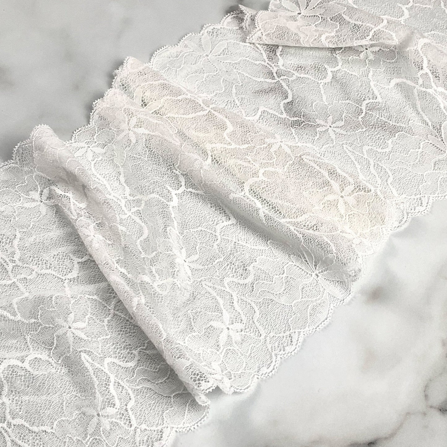 Organic Cotton Stretch Lace Galloon | 22.5cm Wide | White | Price per metre