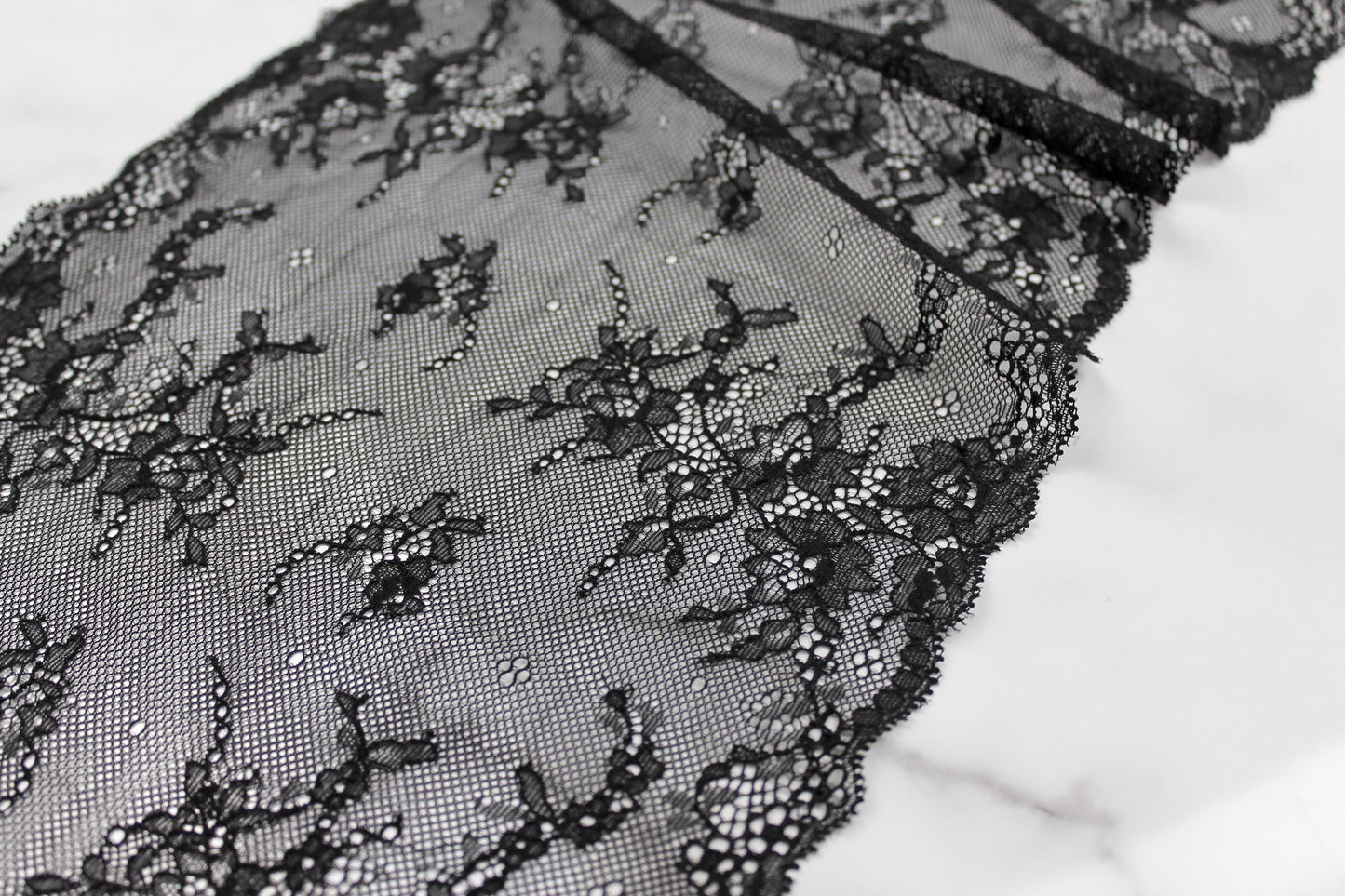 Stretch Lace Galloon | 23cm Wide | Black | Price per metre