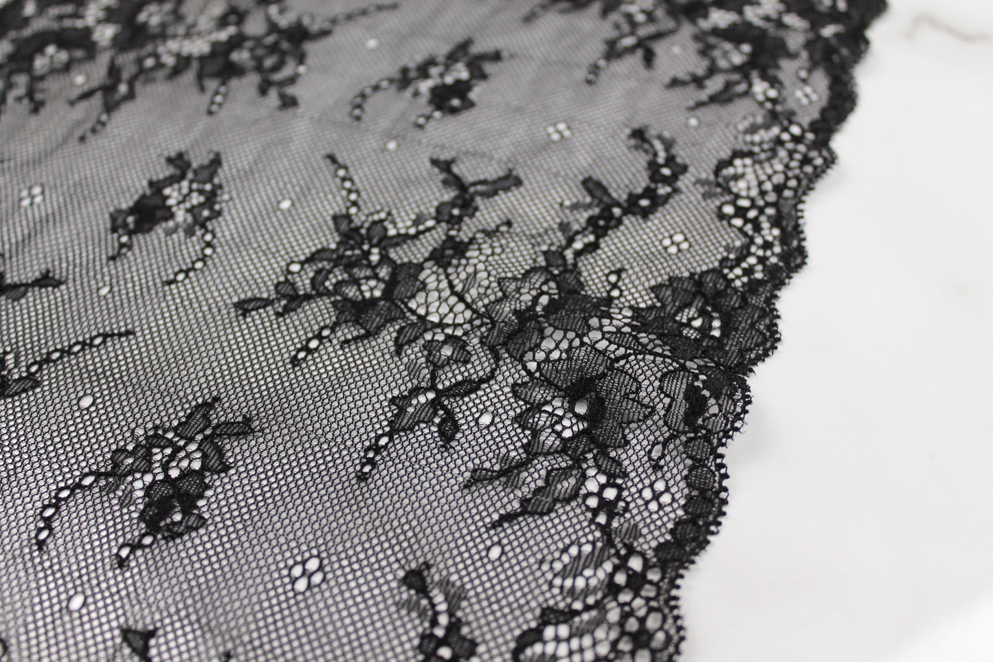 Stretch Lace Galloon | 23cm Wide | Black | Price per metre