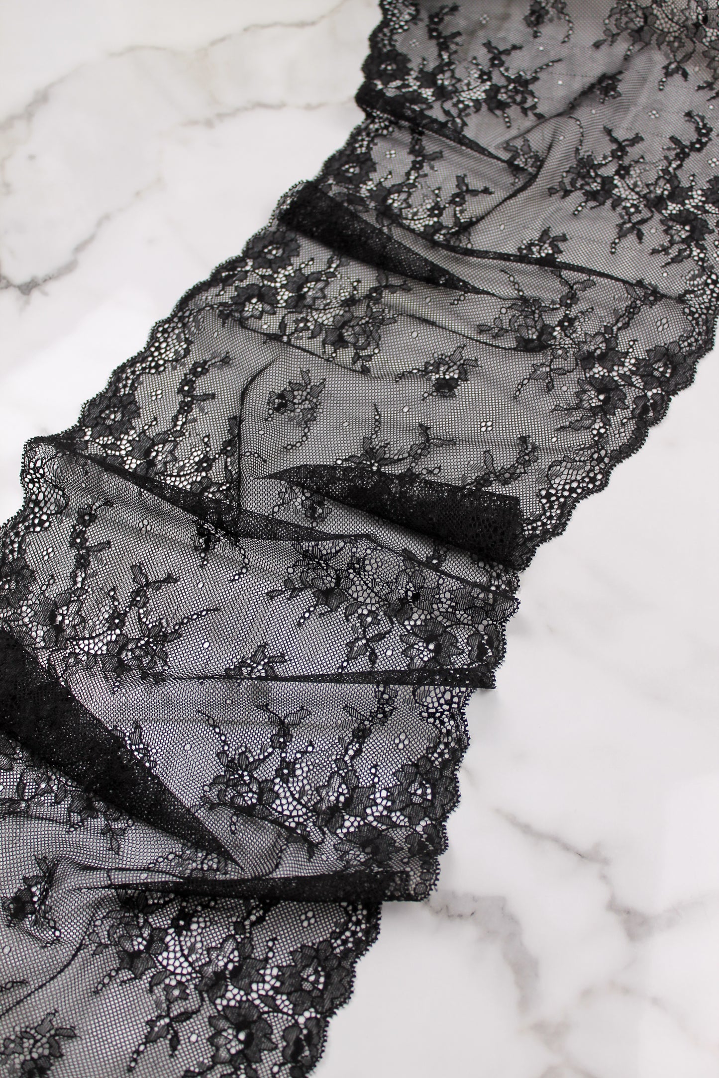 Stretch Lace Galloon | 23cm Wide | Black | Price per metre