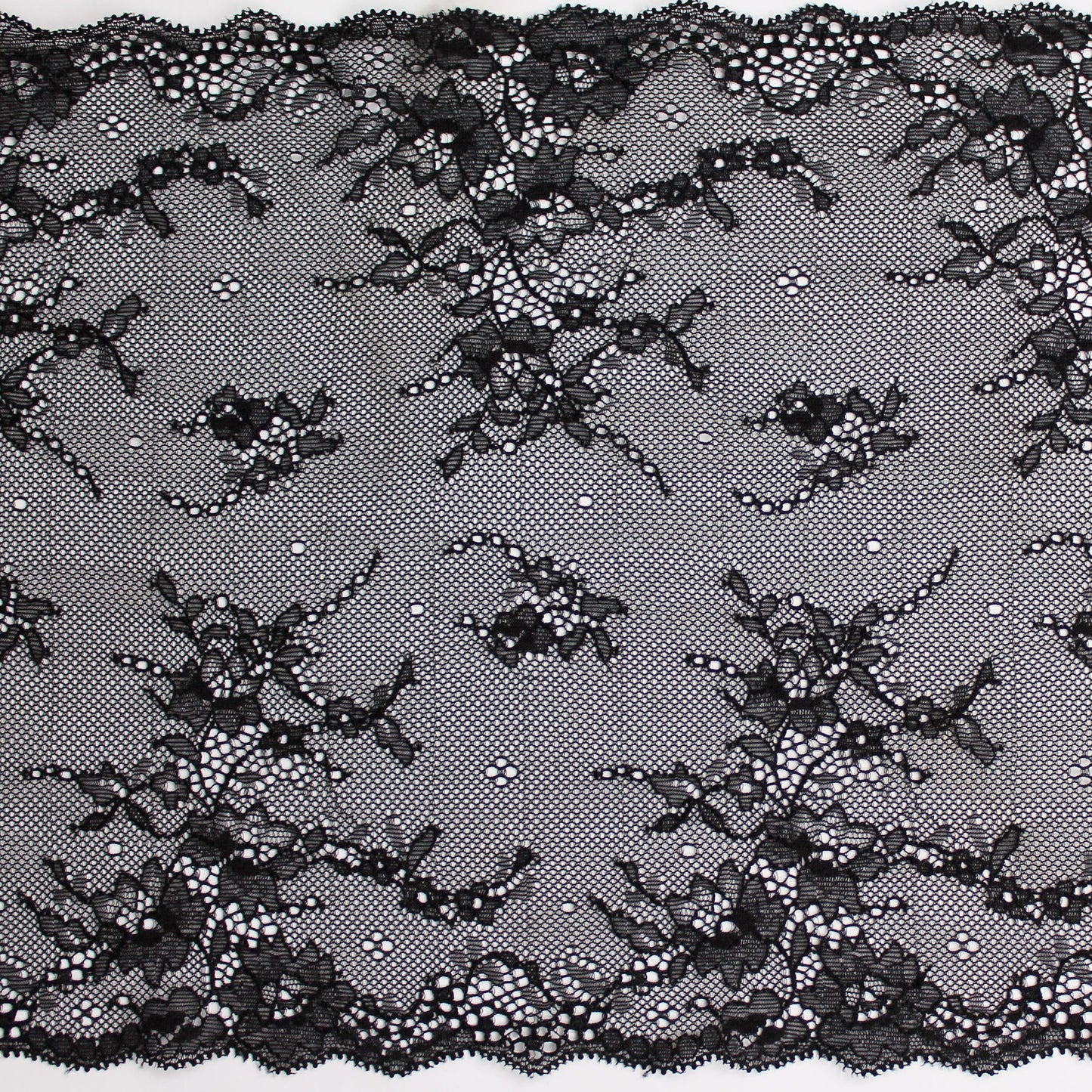 Stretch Lace Galloon | 23cm Wide | Black | Price per metre