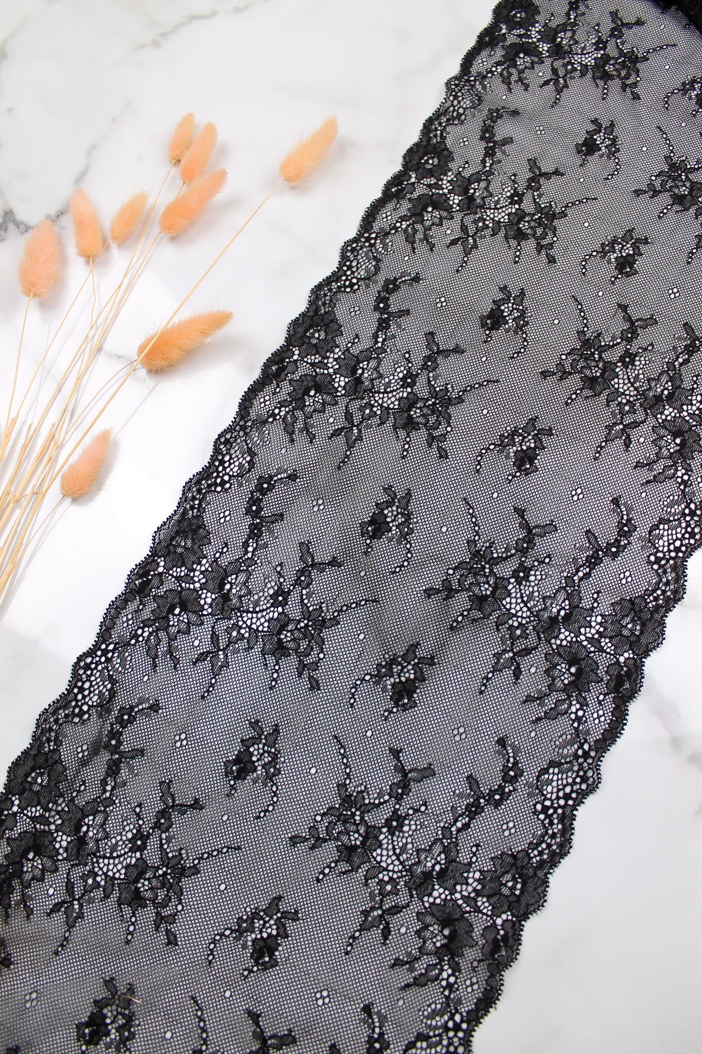 Stretch Lace Galloon | 23cm Wide | Black | Price per metre