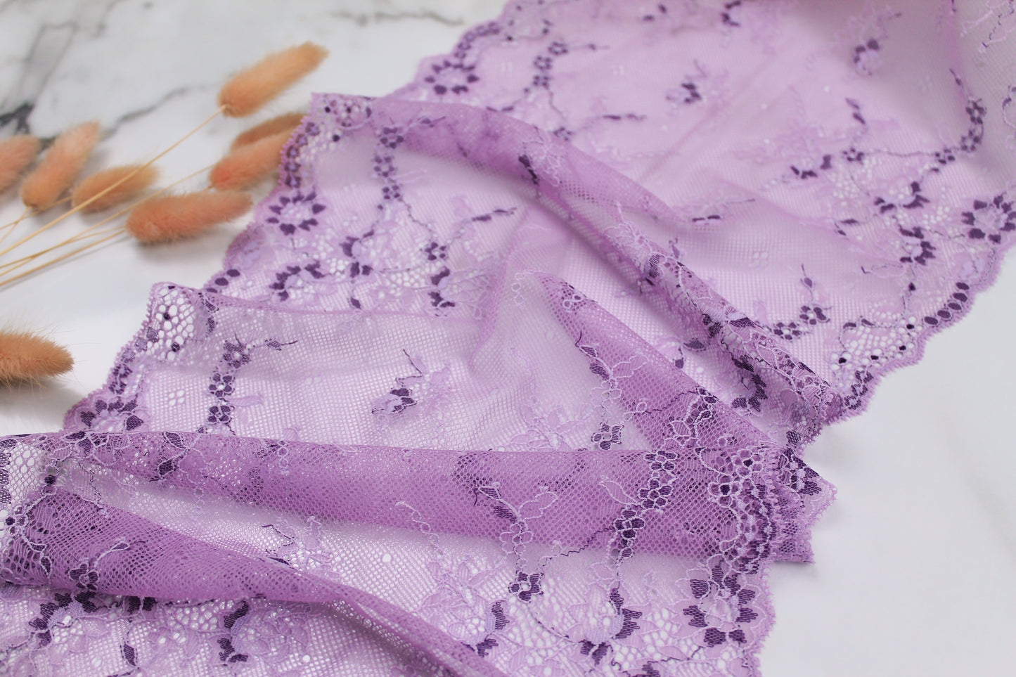 Stretch Lace Galloon | 23cm Wide | Orchid | Price per metre