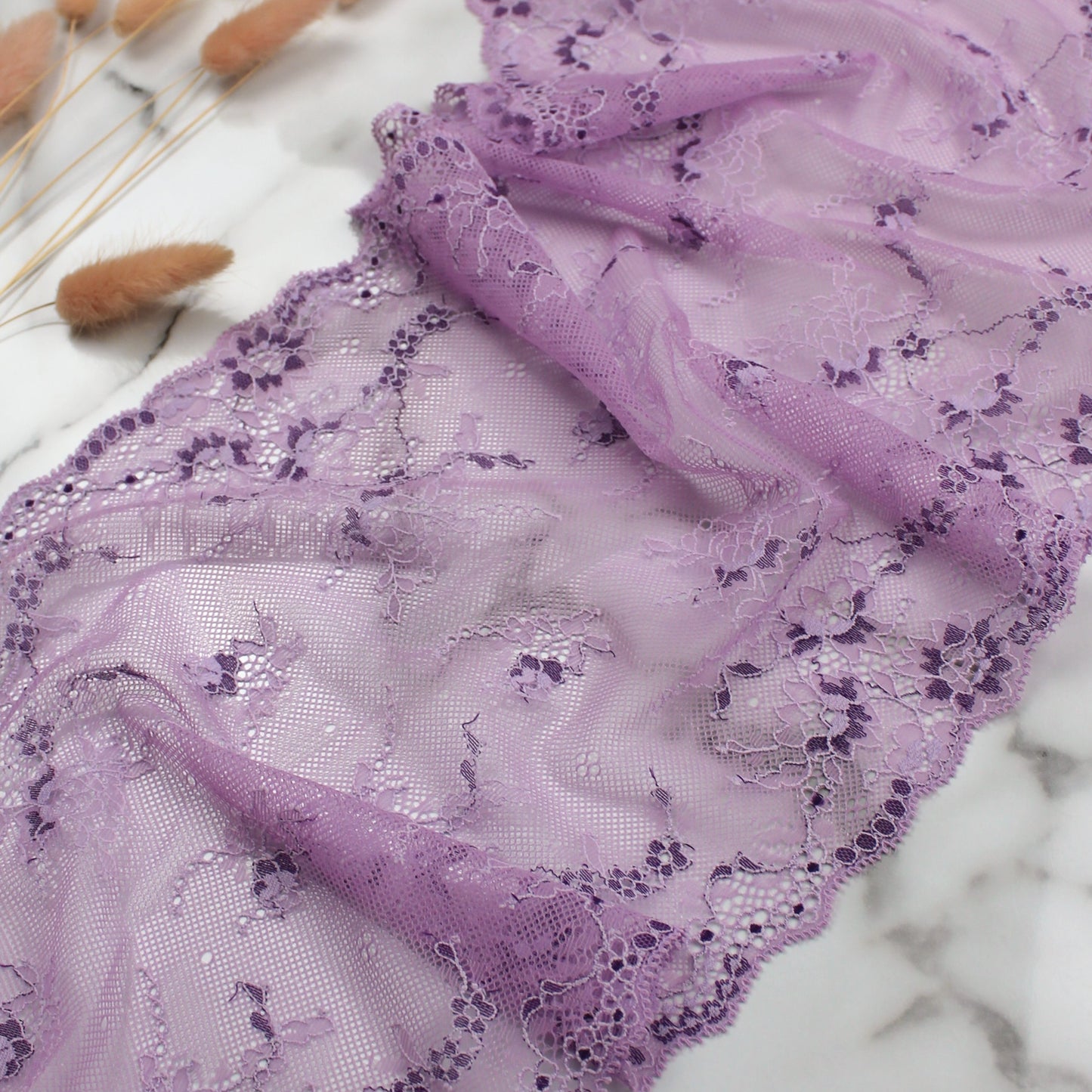 Stretch Lace Galloon | 23cm Wide | Orchid | Price per metre