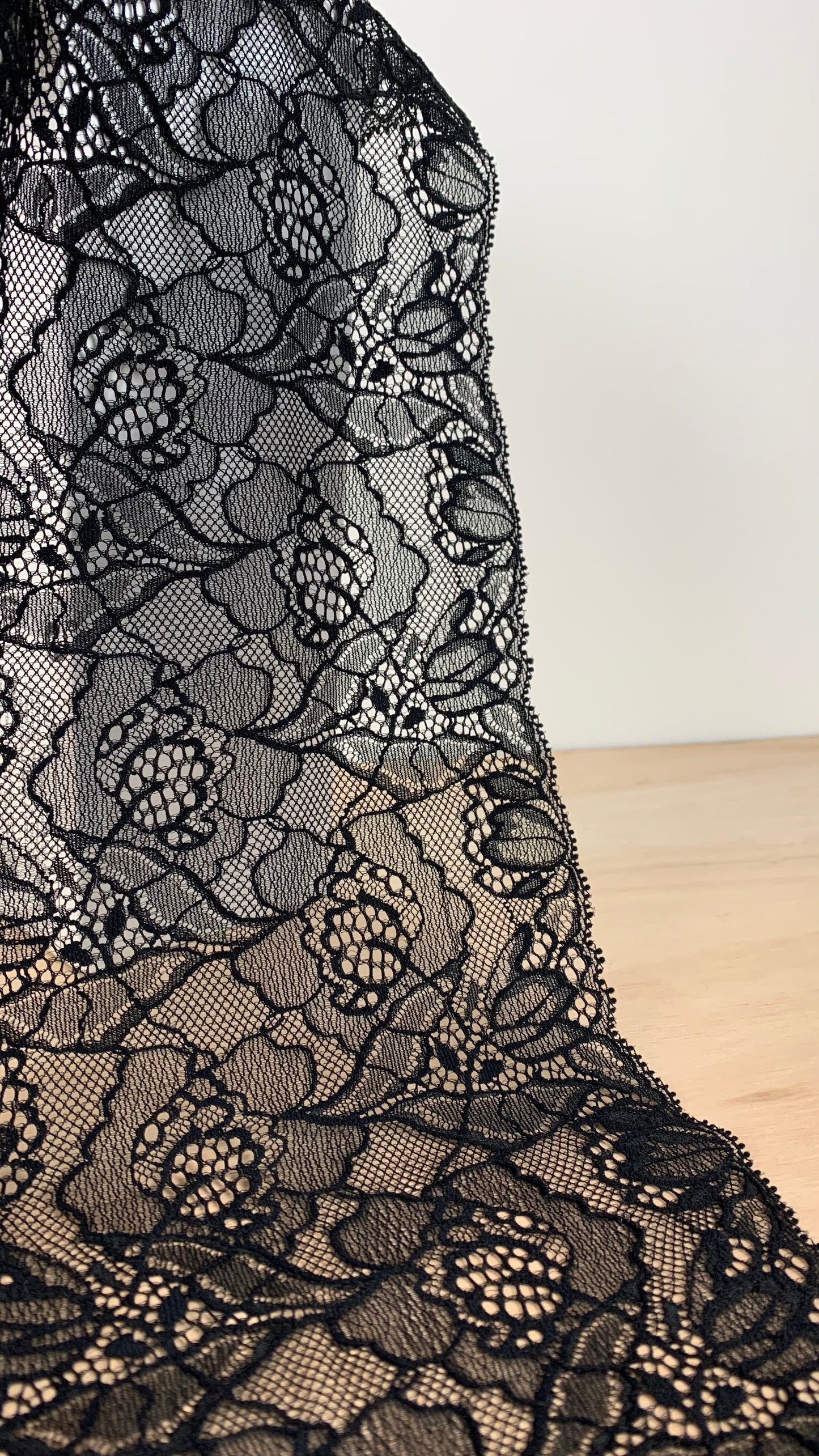 Viscose Stretch Lace Galloon | 17cm Wide | Black | Price per metre