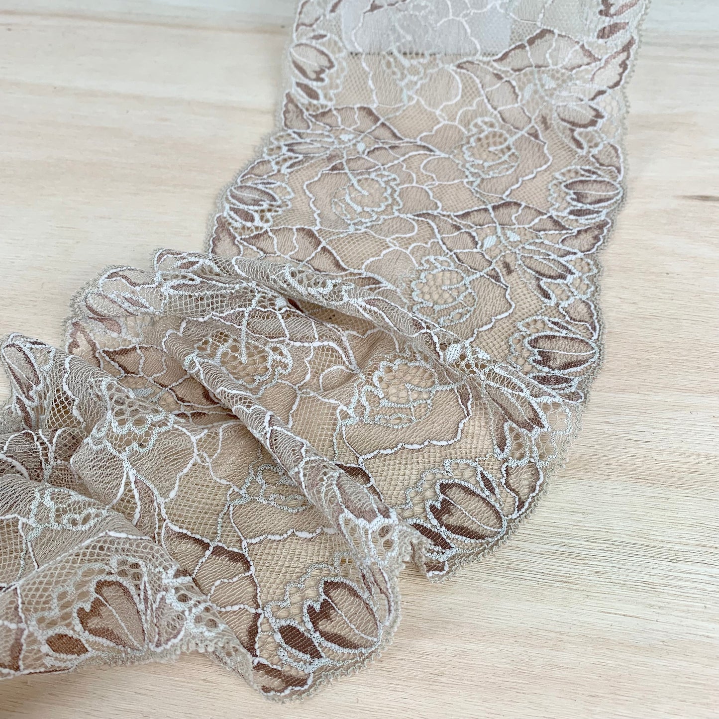 Viscose Stretch Lace Galloon | 17cm Wide | Hazel | Price per metre