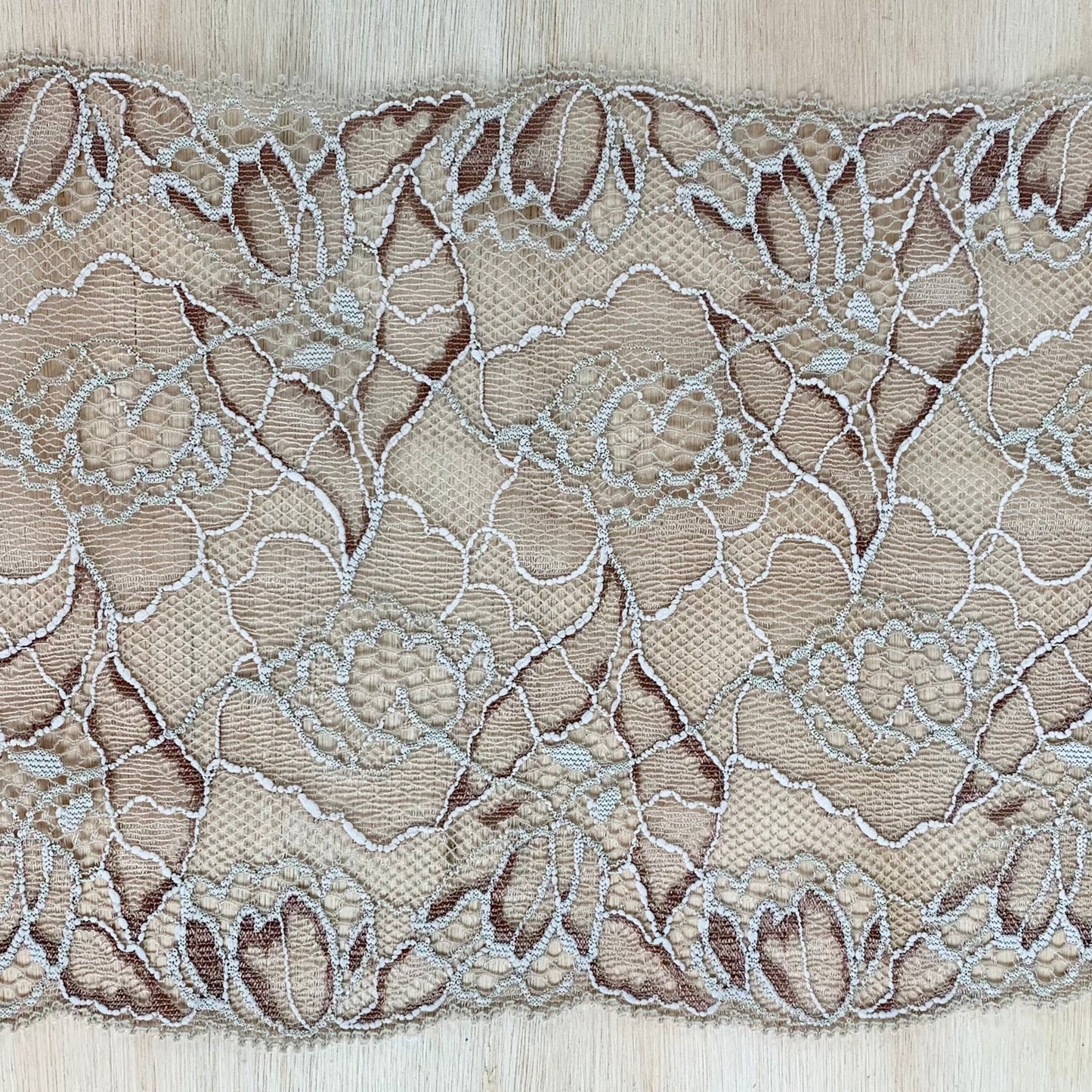 Viscose Stretch Lace Galloon | 17cm Wide | Hazel | Price per metre
