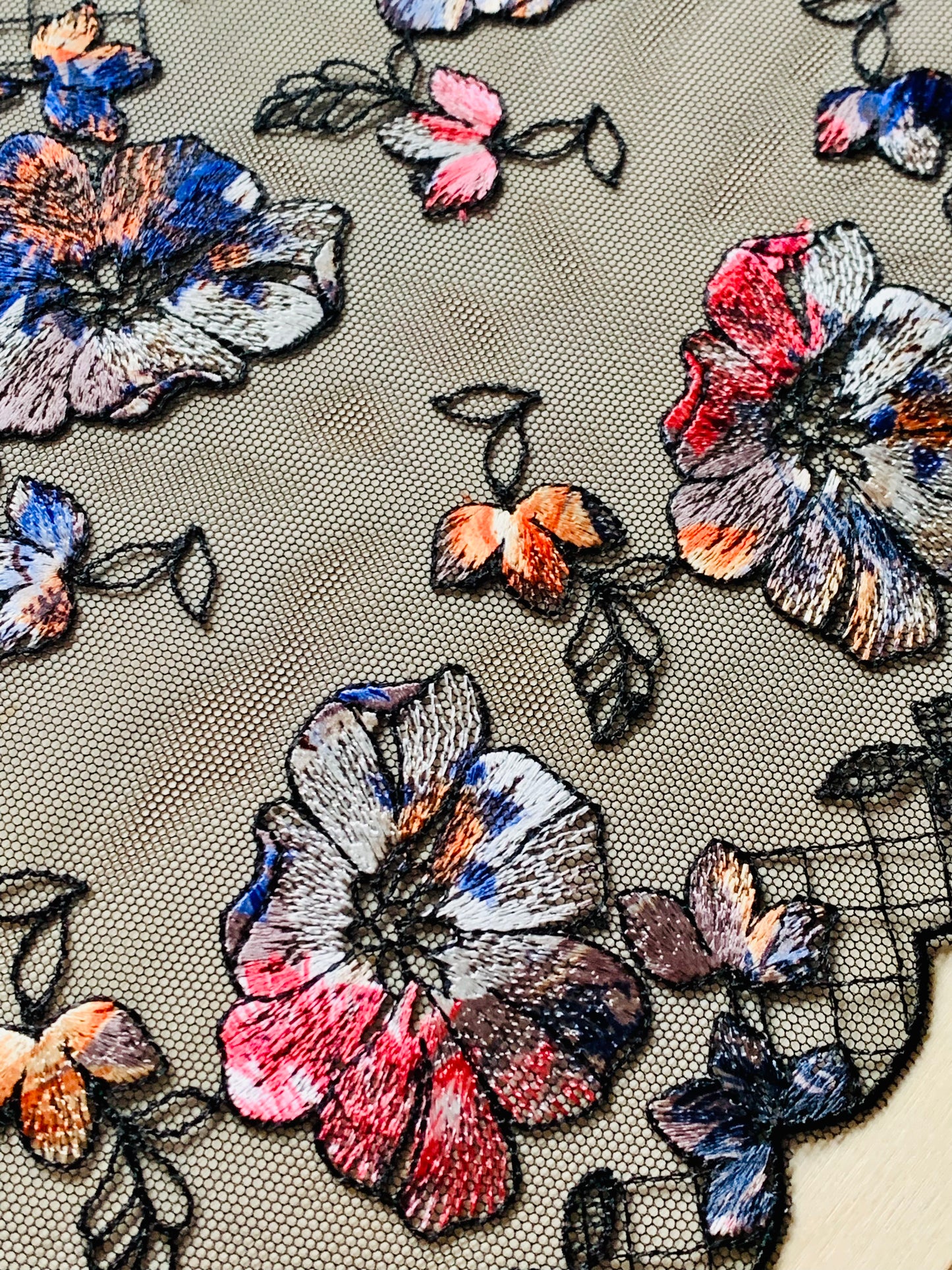 Multi-colour Floral Embroidered Galloon 18cm | Bra Making Fabrics | Price per half metre