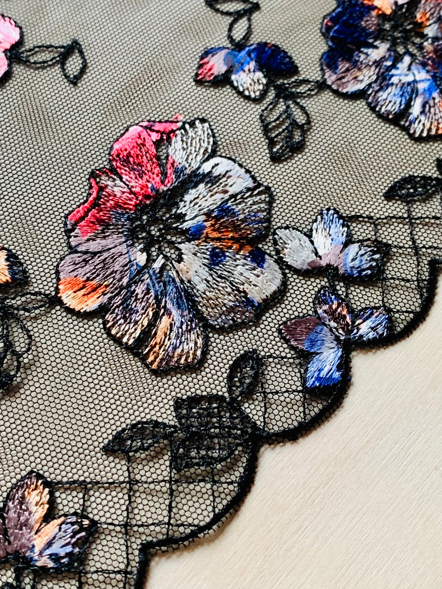 Multi-colour Floral Embroidered Galloon 18cm | Bra Making Fabrics | Price per half metre