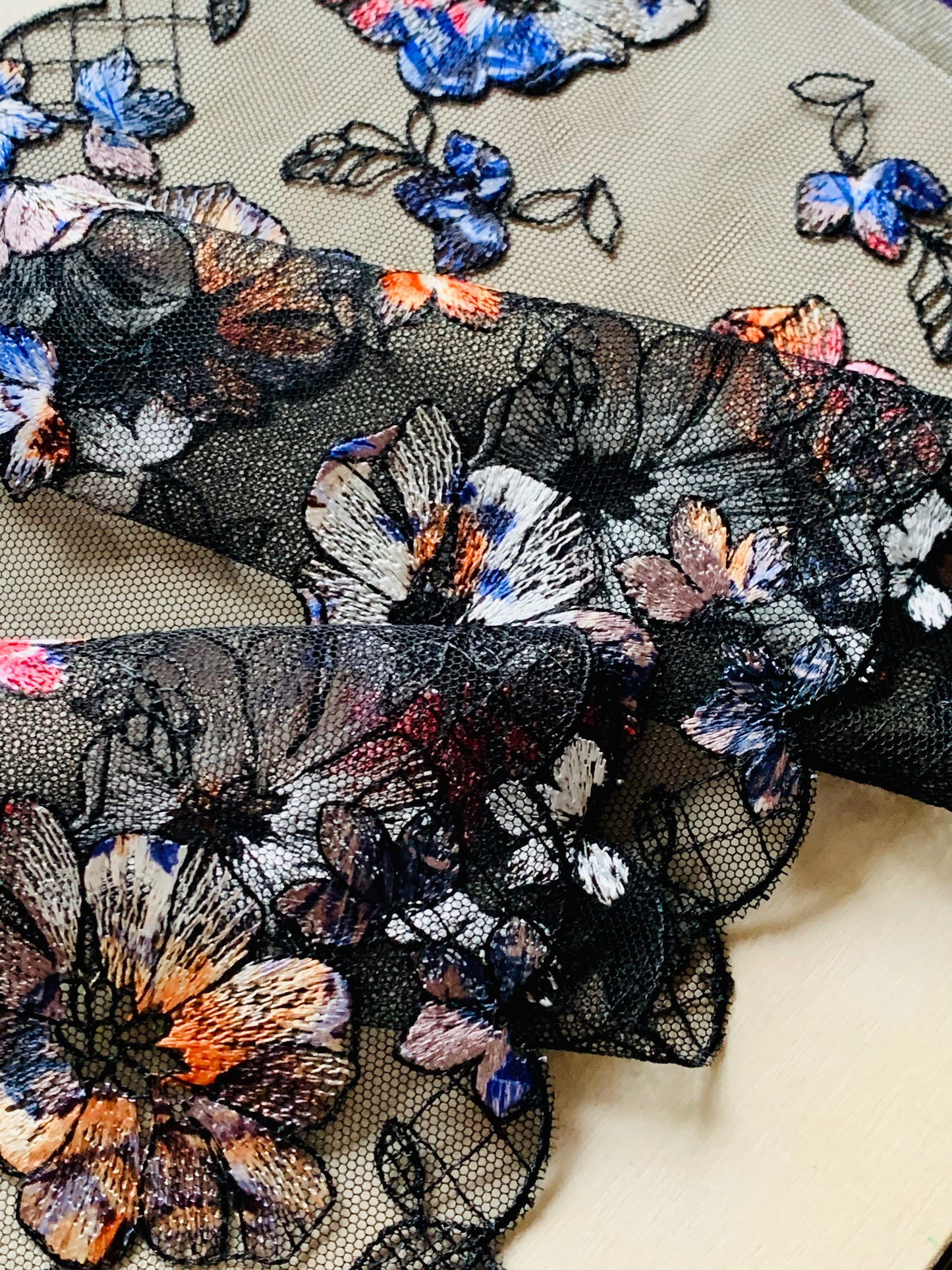 Multi-colour Floral Embroidered Galloon 18cm | Bra Making Fabrics | Price per half metre
