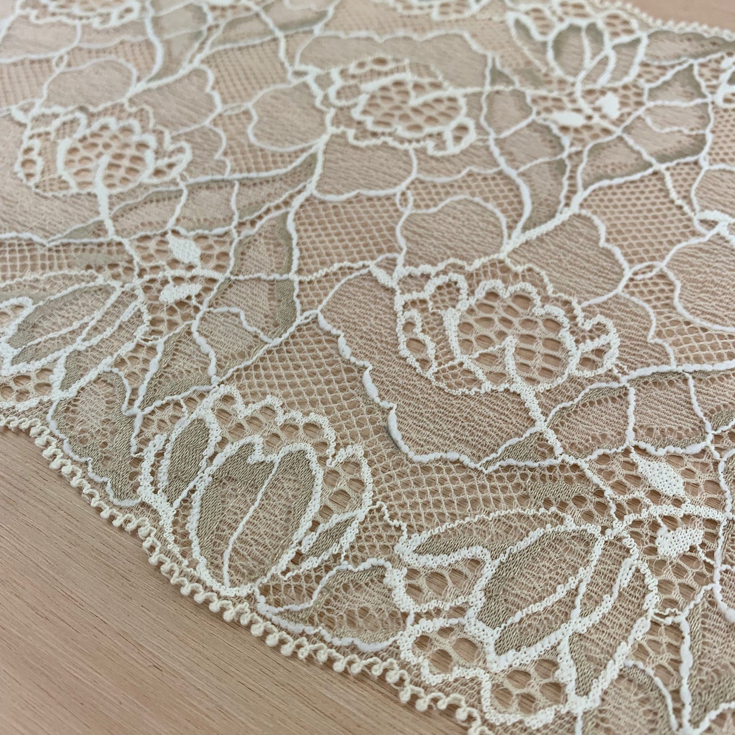 Viscose Stretch Lace Galloon | 17cm Wide | Milky White | Price per metre