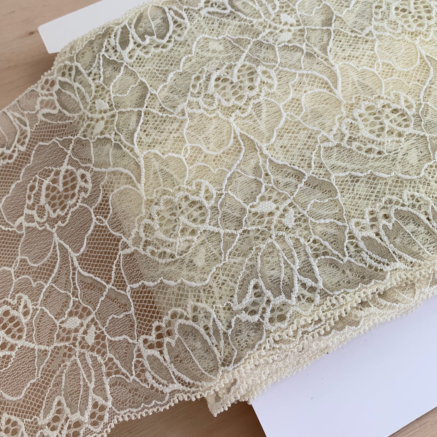 Viscose Stretch Lace Galloon | 17cm Wide | Milky White | Price per metre