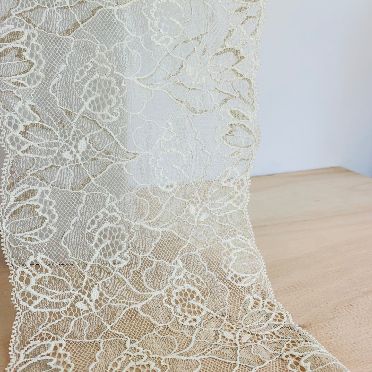 Viscose Stretch Lace Galloon | 17cm Wide | Milky White | Price per metre