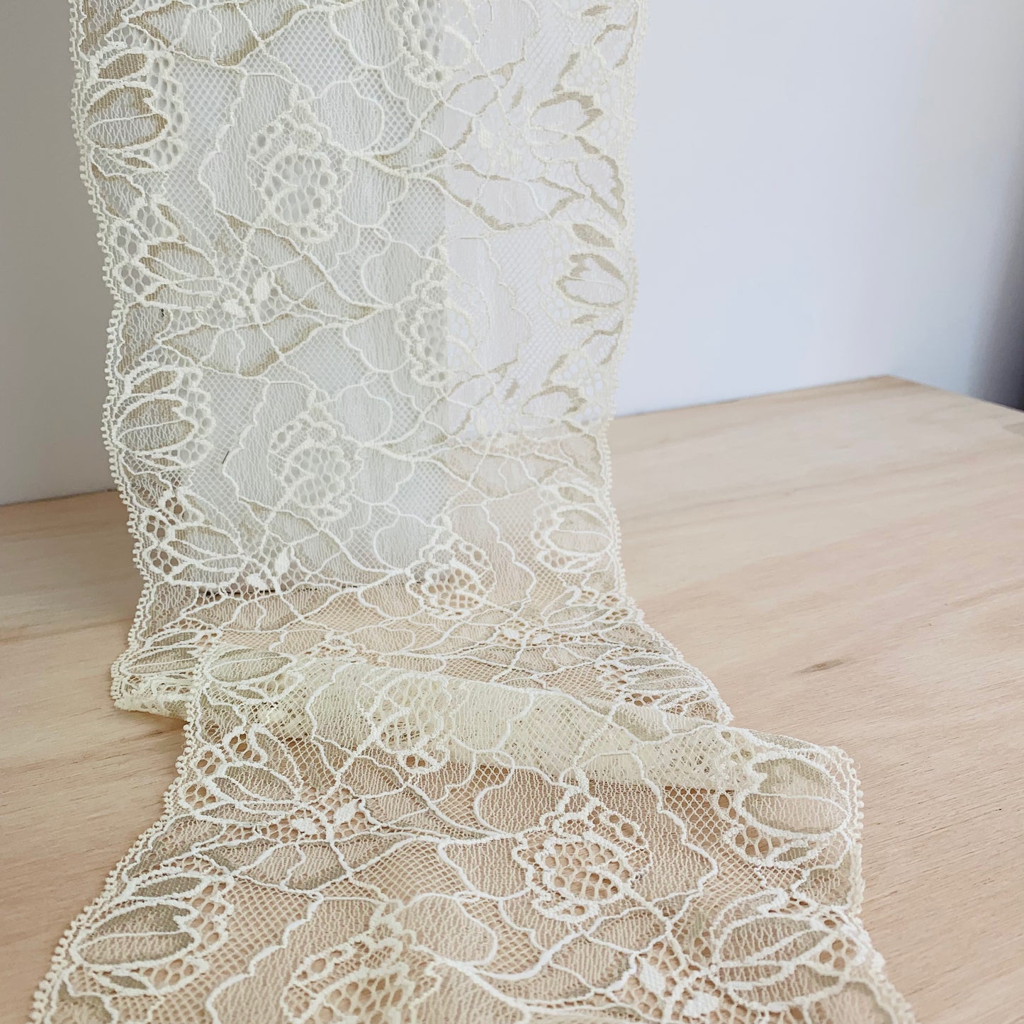 Viscose Stretch Lace Galloon | 17cm Wide | Milky White | Price per metre