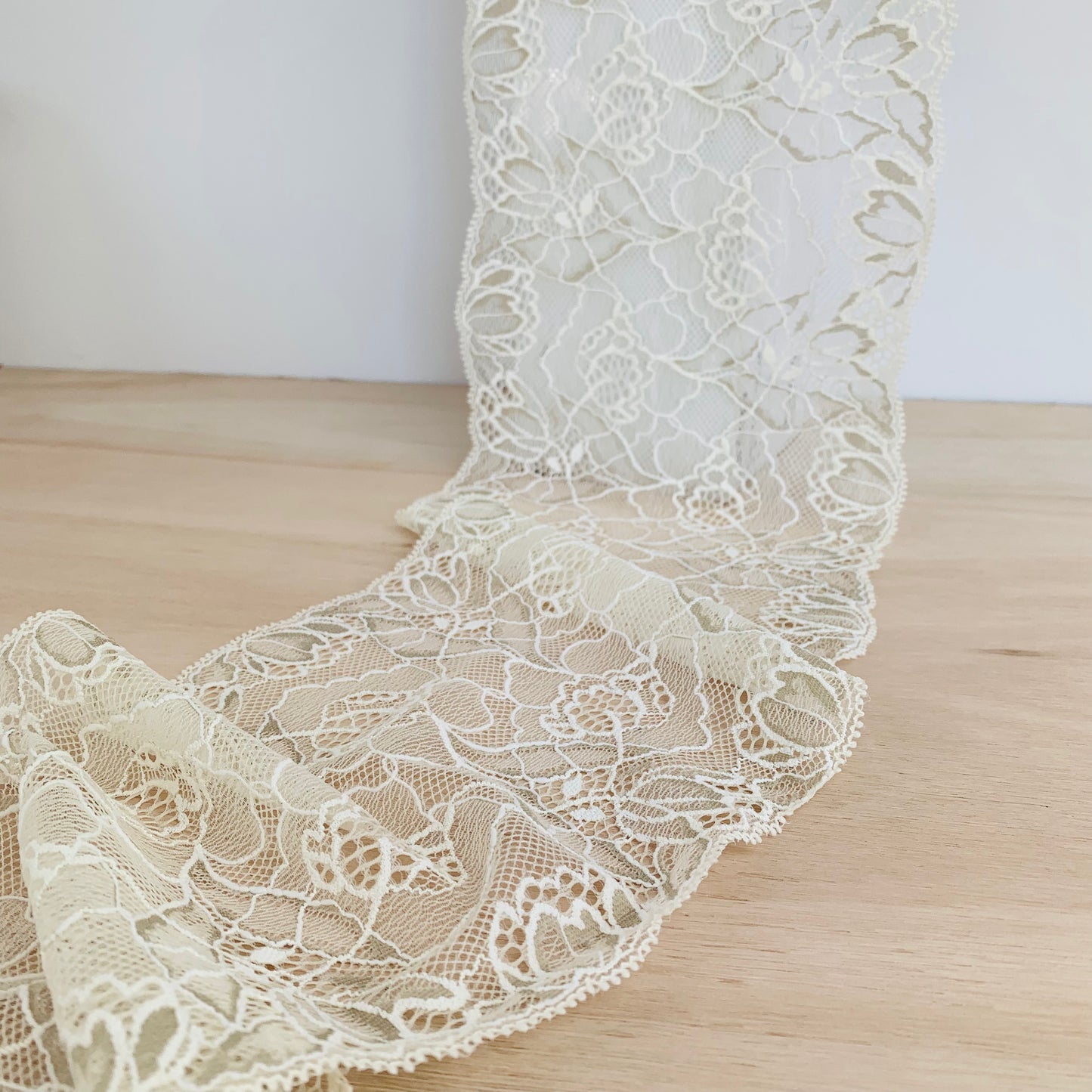 Viscose Stretch Lace Galloon | 17cm Wide | Milky White | Price per metre