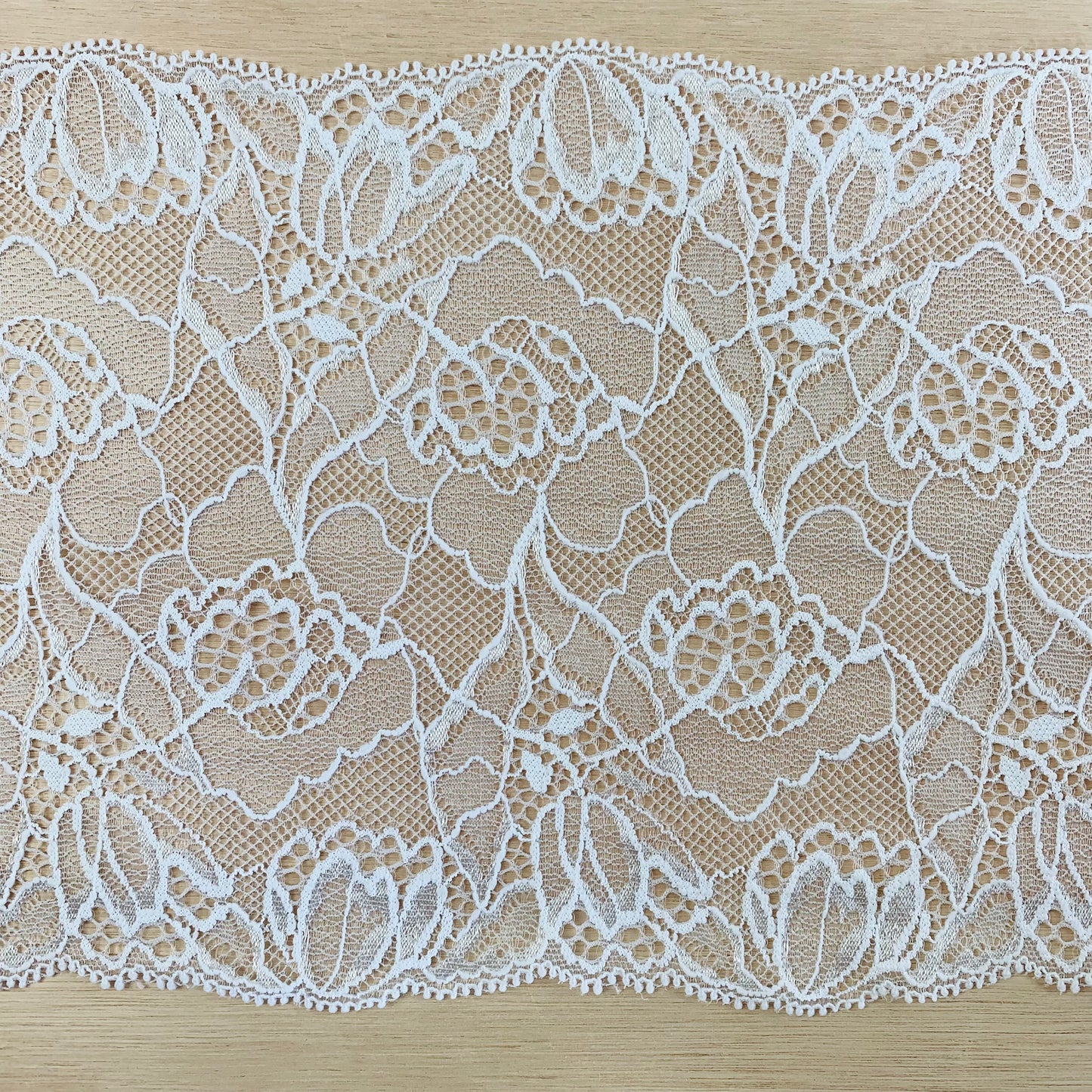 Viscose Stretch Lace Galloon | 17cm Wide | White | Price per metre