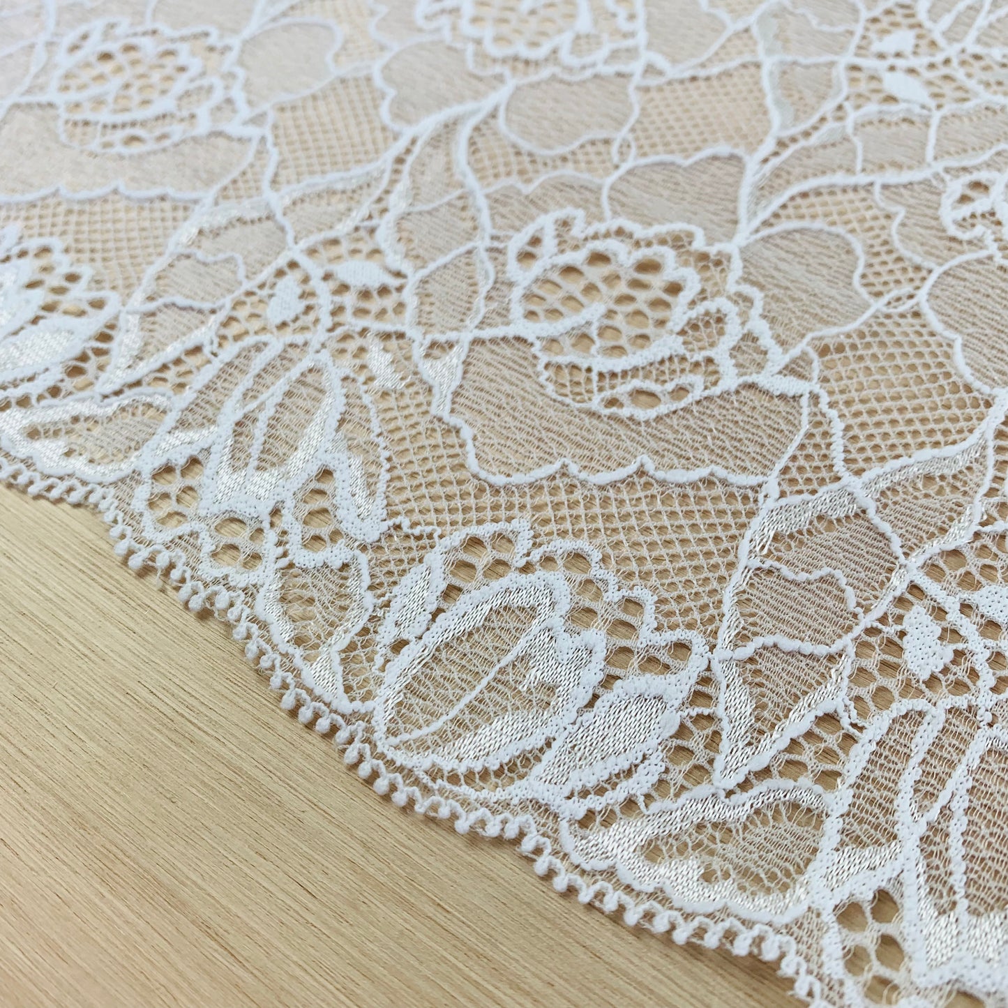 Viscose Stretch Lace Galloon | 17cm Wide | White | Price per metre
