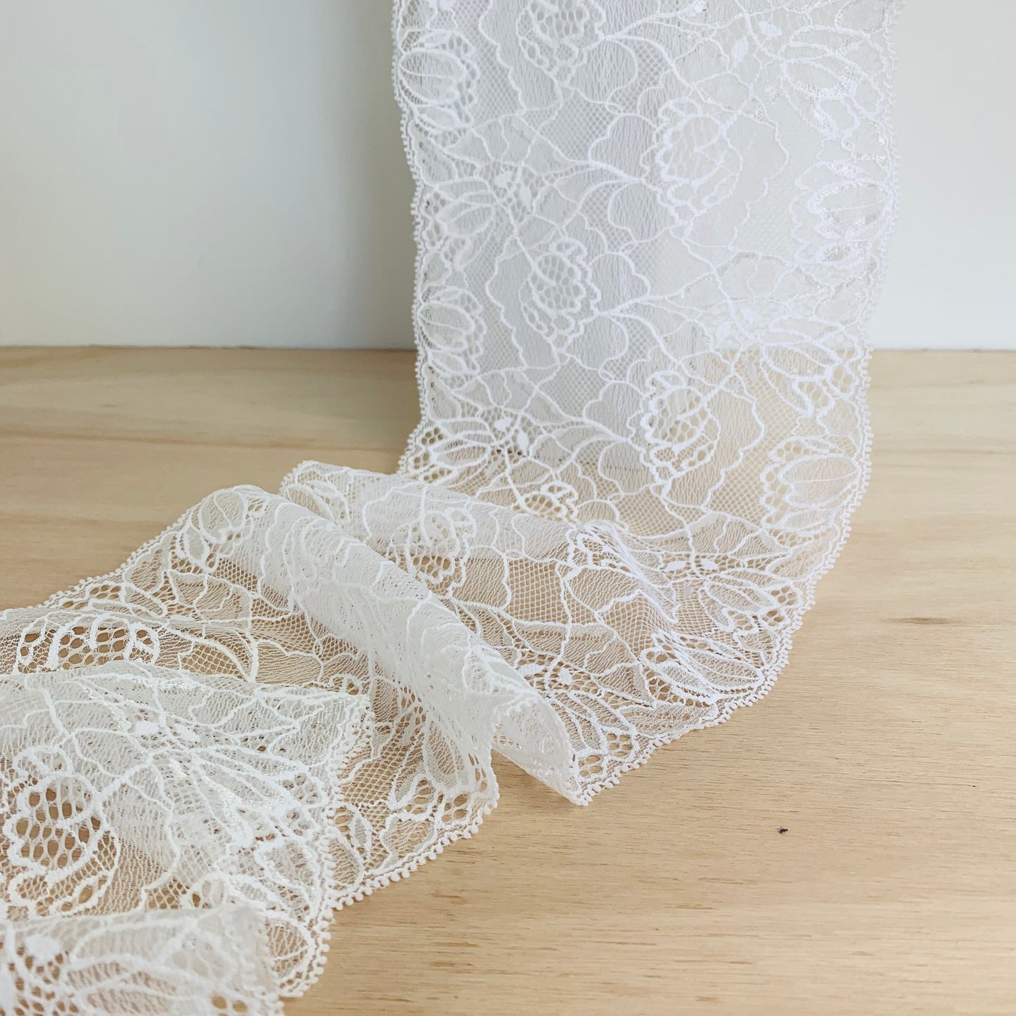 Viscose Stretch Lace Galloon | 17cm Wide | White | Price per metre