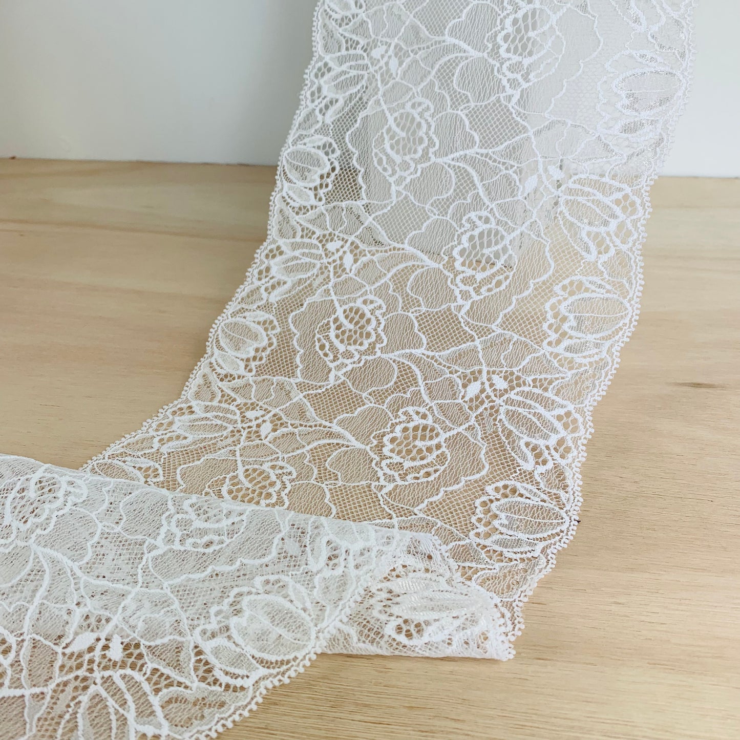 Viscose Stretch Lace Galloon | 17cm Wide | White | Price per metre