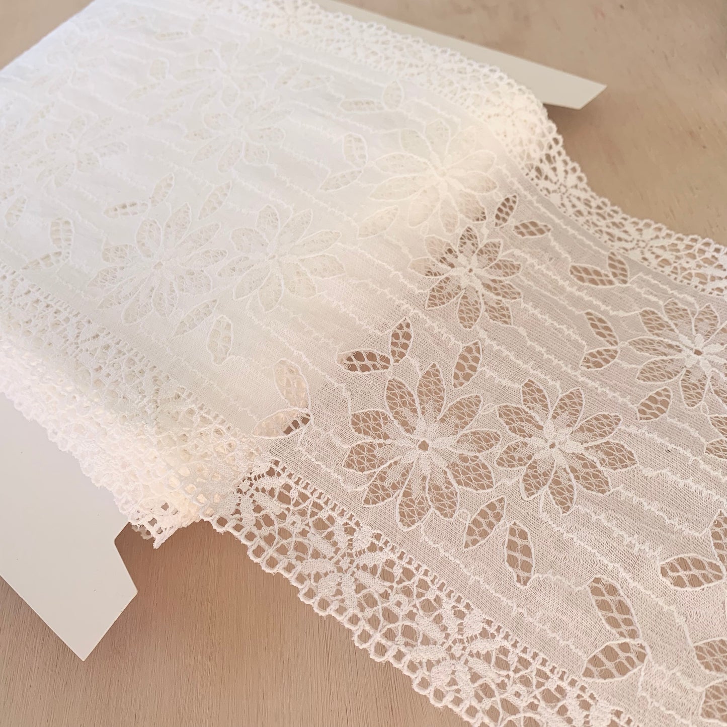 Cotton Stretch Lace Galloon | 16cm Wide | White | Price per metre