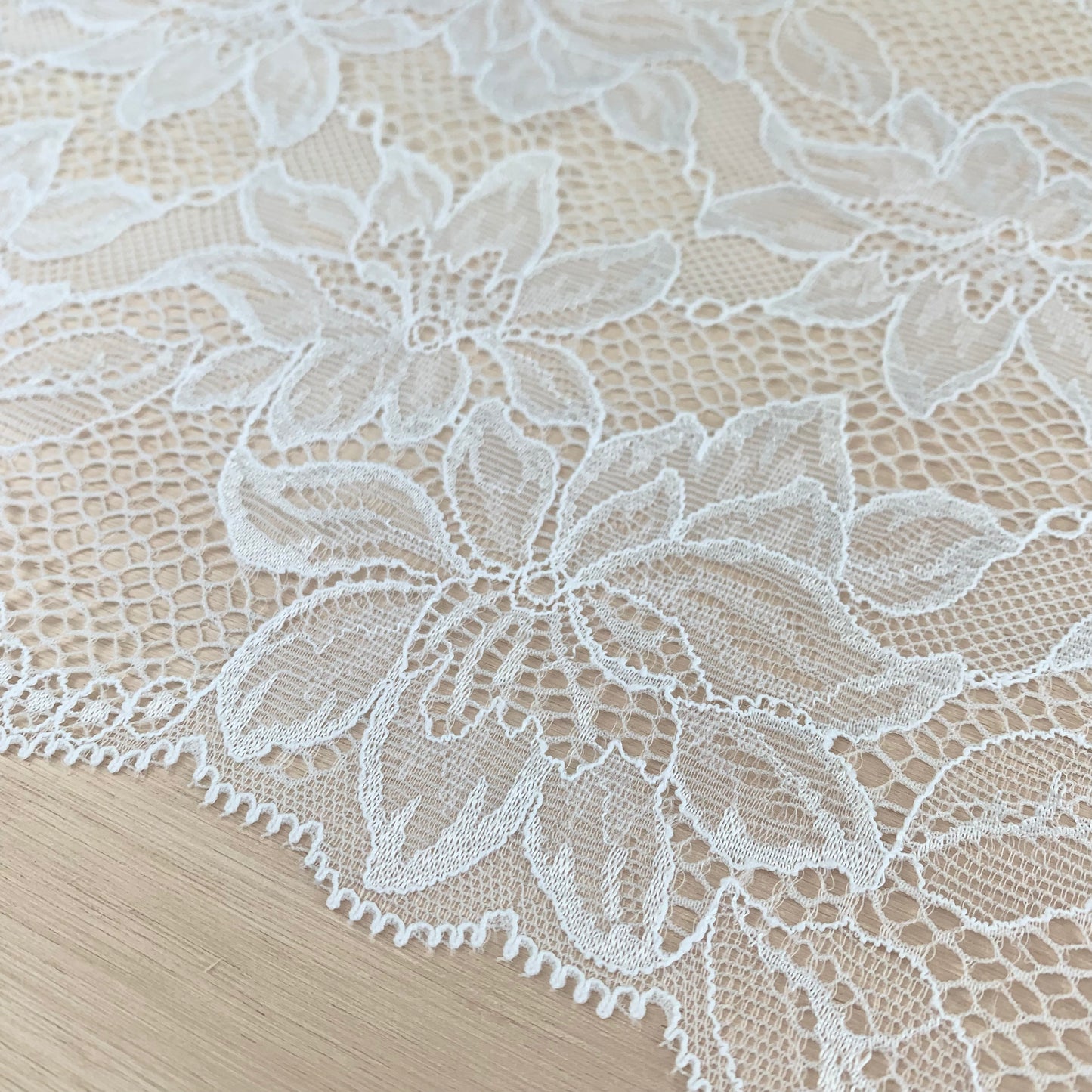 Floral Stretch Lace Galloon | 18cm Wide | White | Price per metre