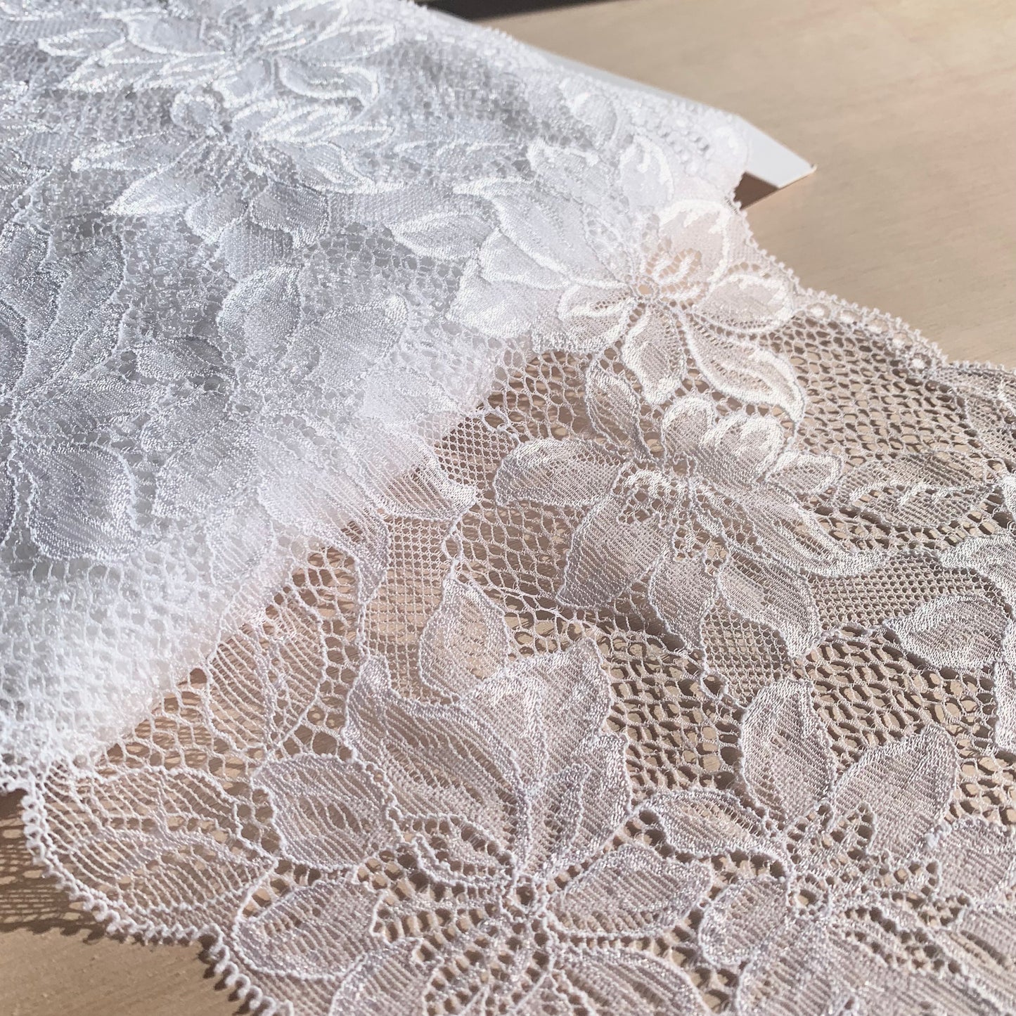 Floral Stretch Lace Galloon | 18cm Wide | White | Price per metre