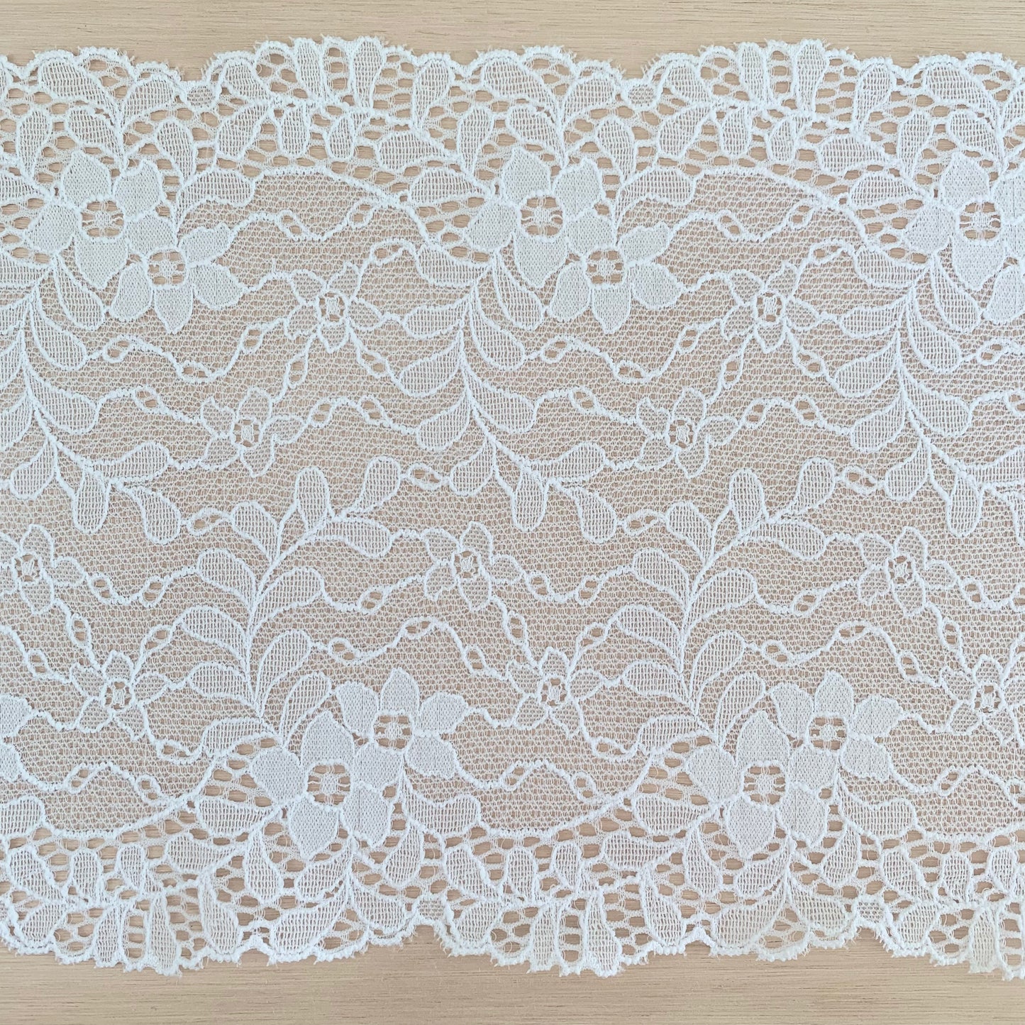 Cotton Stretch Lace Galloon | 16cm Wide | White | Price per metre