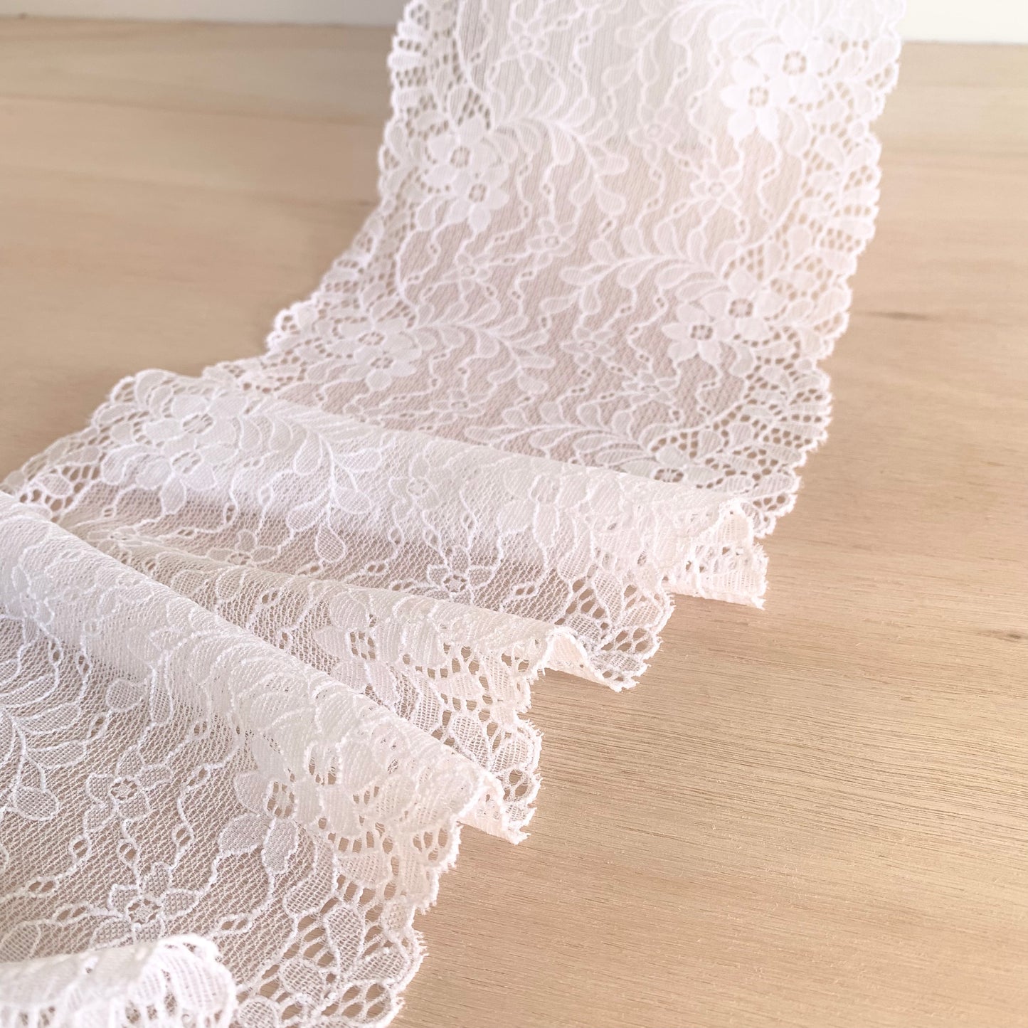 Cotton Stretch Lace Galloon | 16cm Wide | White | Price per metre