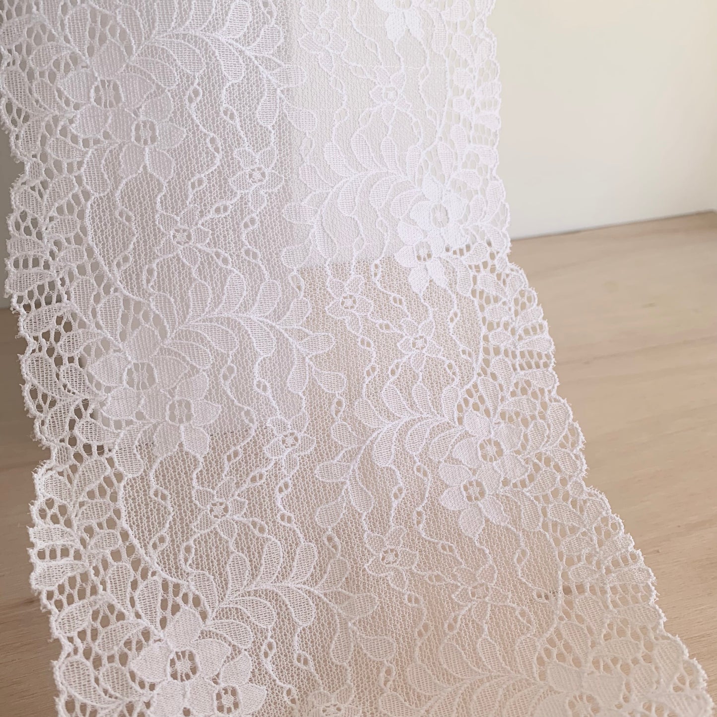 Cotton Stretch Lace Galloon | 16cm Wide | White | Price per metre