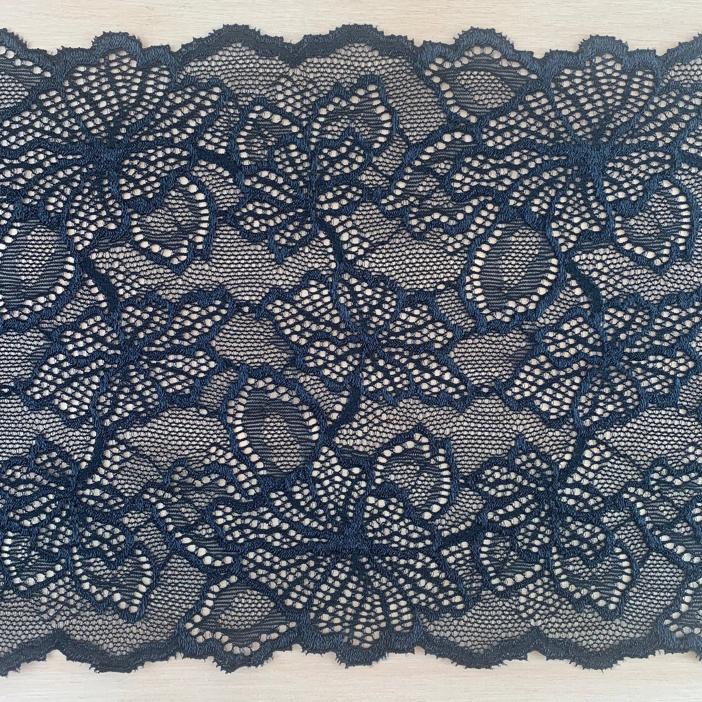 Cotton Stretch Lace Galloon | 16cm Wide | Black | Price per metre