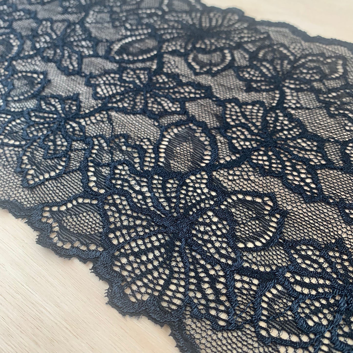 Cotton Stretch Lace Galloon | 16cm Wide | Black | Price per metre