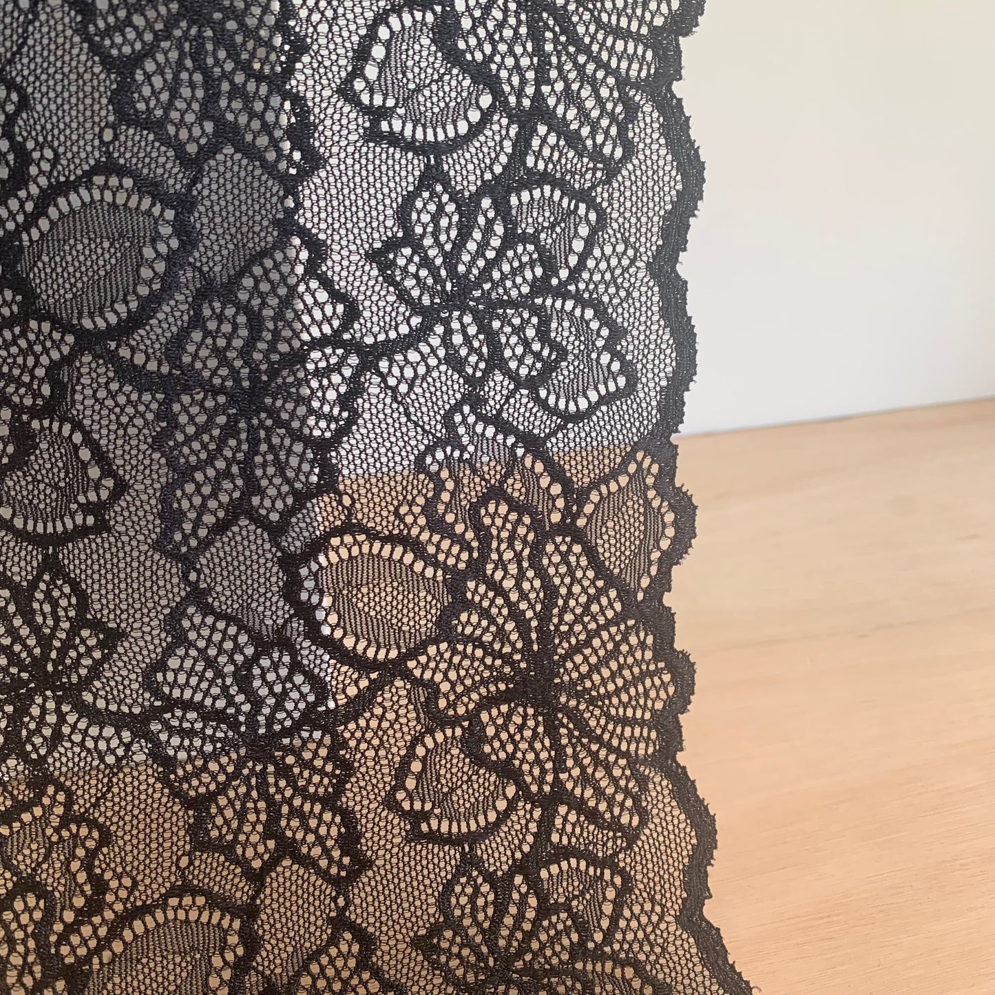 Cotton Stretch Lace Galloon | 16cm Wide | Black | Price per metre